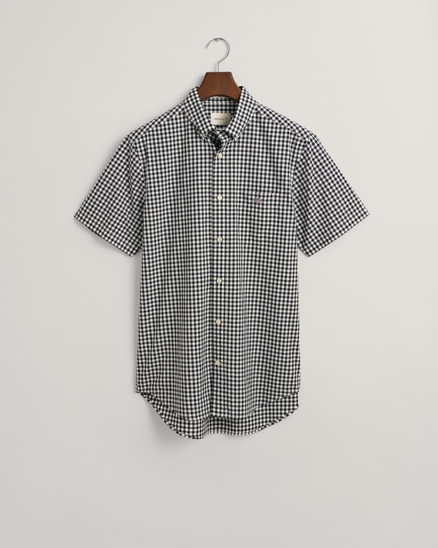 Gant Overhemd met korte mouwen Regular Fit Gingham Poplin Overhemd slijtvast easy care geruit
