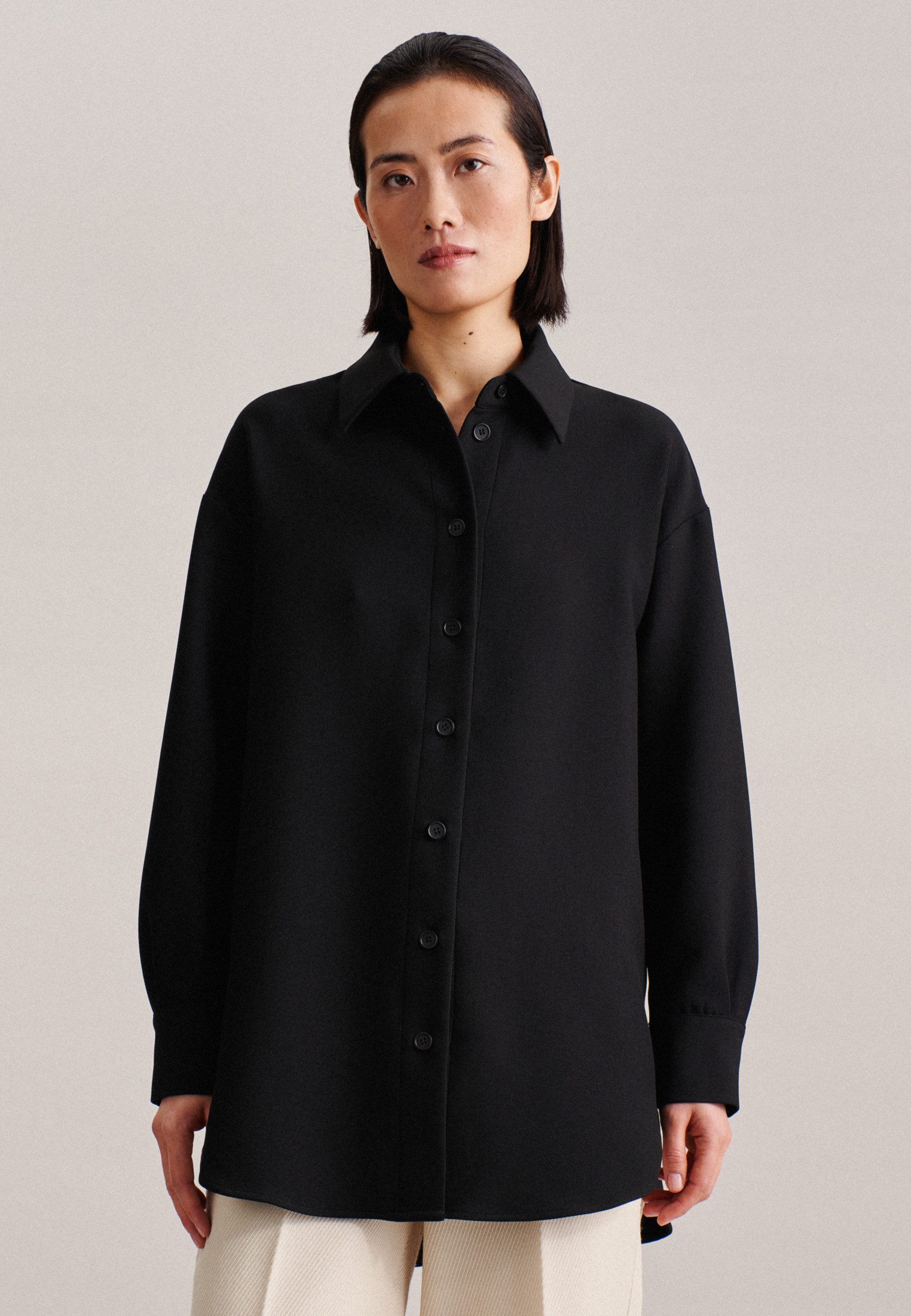 Seidensticker Lange blouse Zwarte roos Lange mouwen kraag uni