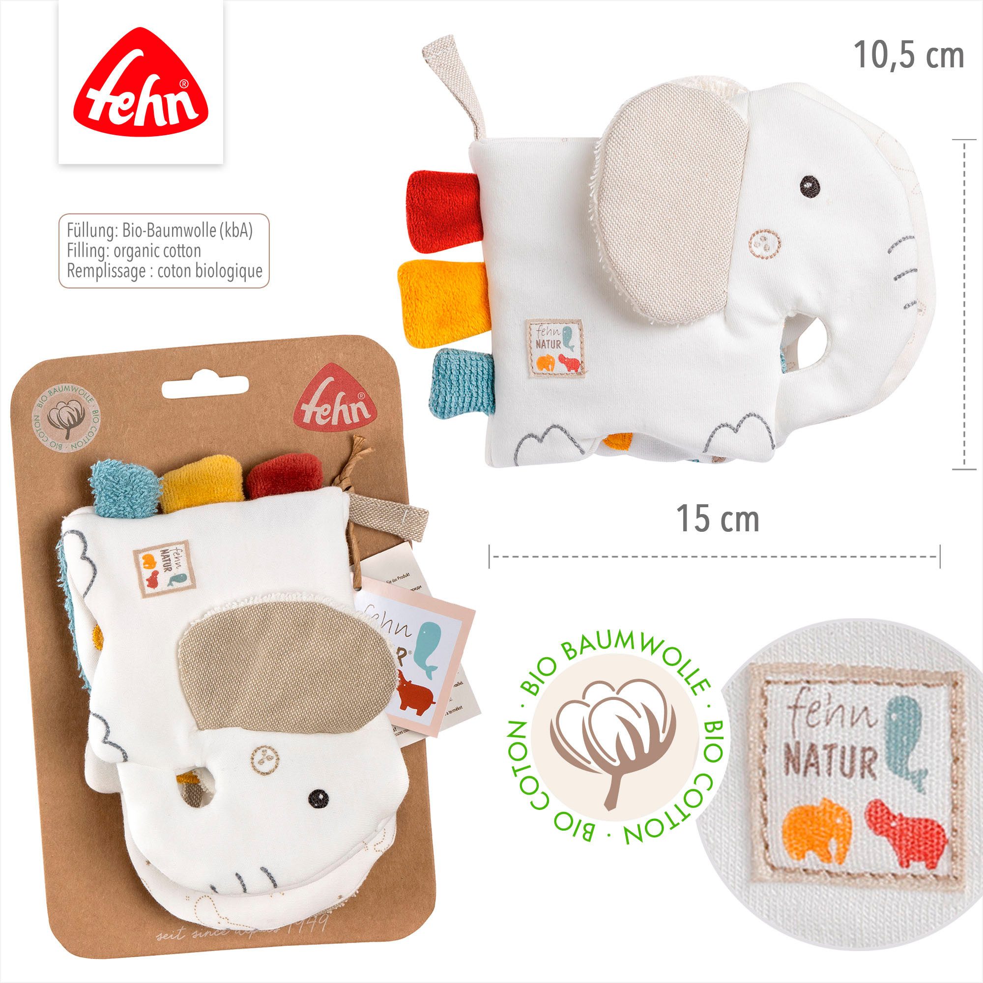 Fehn Grijpspeeltje FehnNATUR, Stoffenboek Olifant
