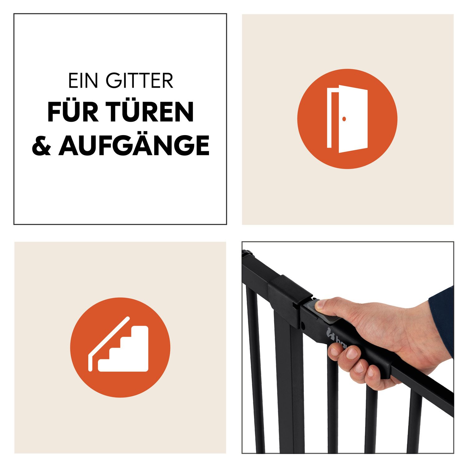 Hauck Traphek Clear Step Autoclose 2, Black ook als traphekje te gebruiken, 75-80, vlakke doorgang
