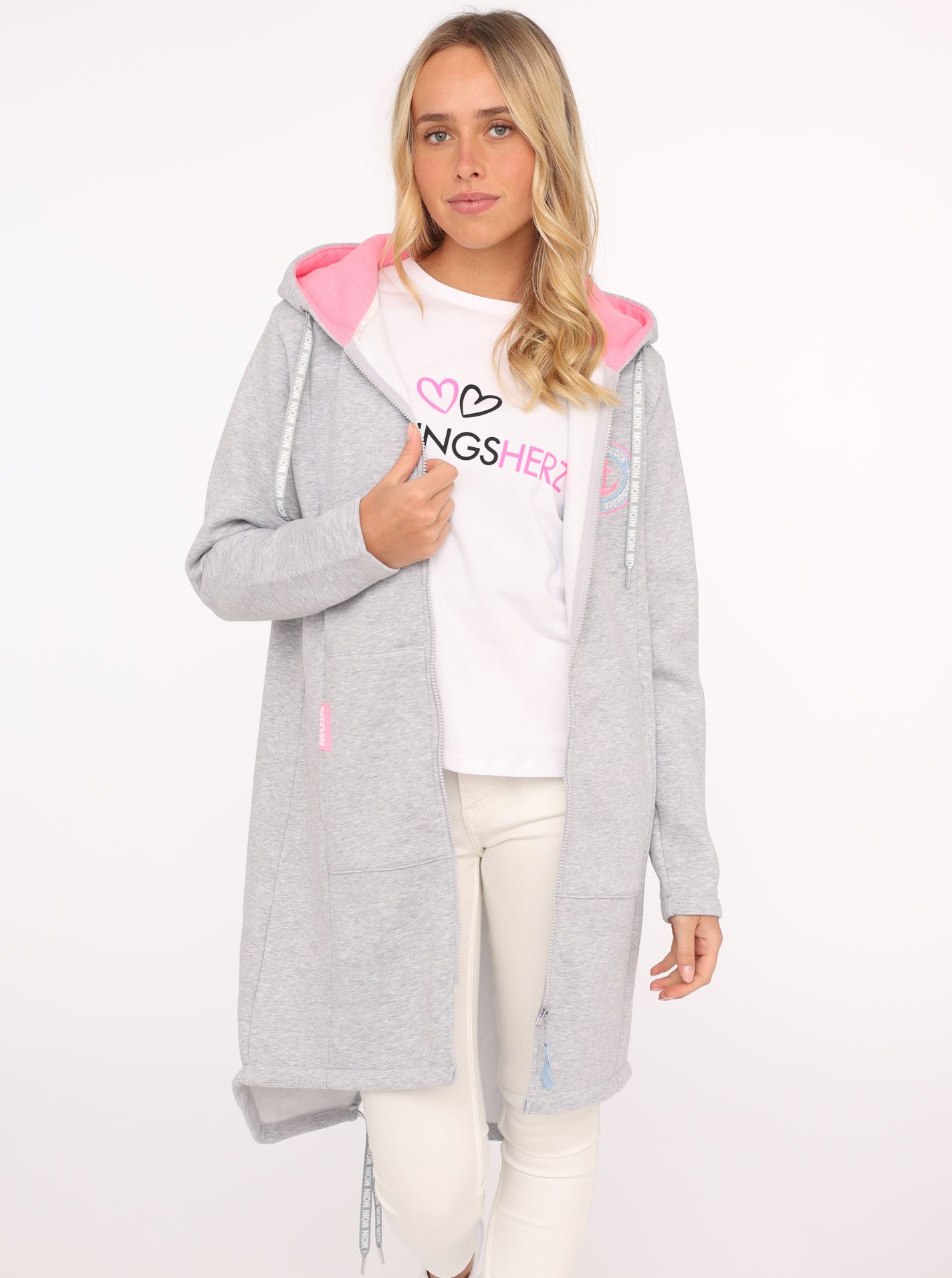 Zwillingsherz Jersey jas Met capuchon, zakken, voor- en achterprint kust zee moin