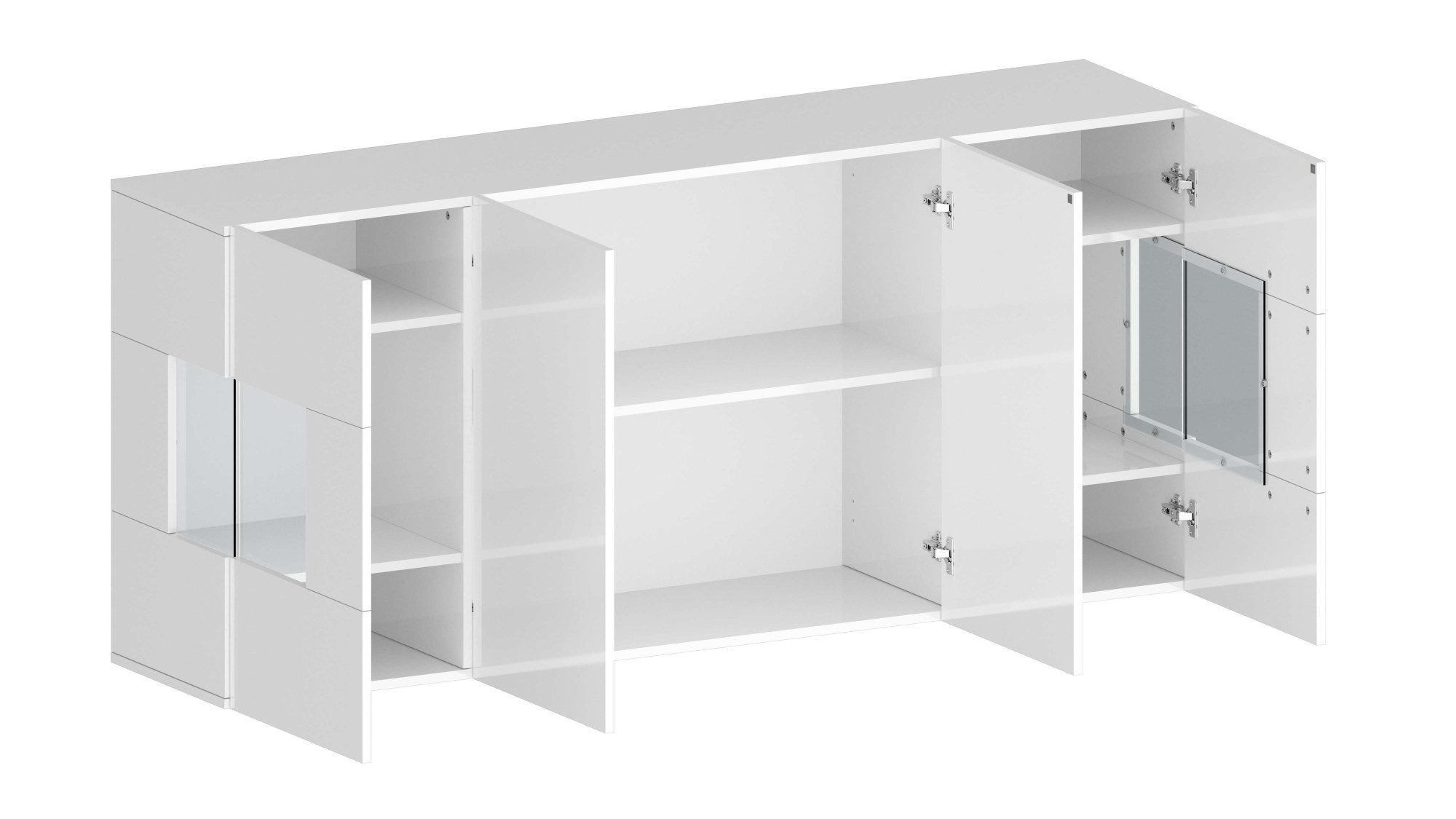 INOSIGN Dressoir Egypte, Ladekast, Kast, Buffet, Vitrine greeploos 4 deuren waarvan 2 met glas inzet, compleet hoogglans gelakt, breedte 180