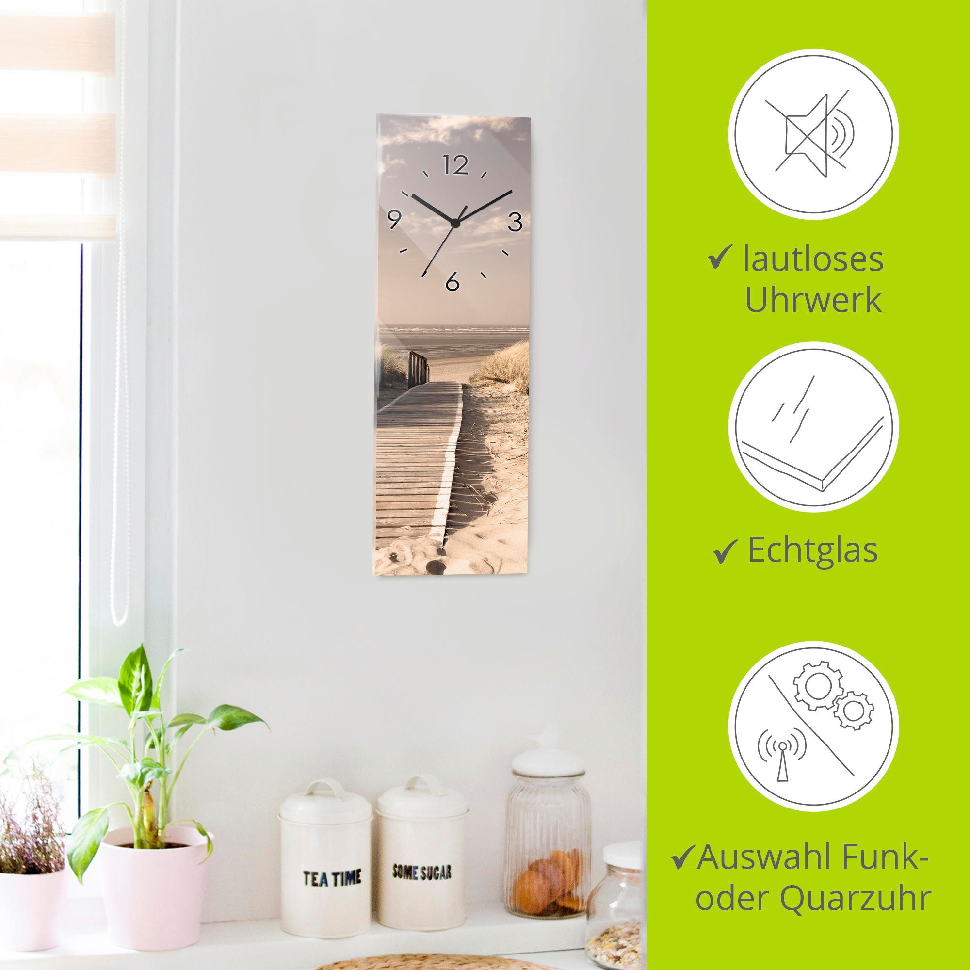 Artland Wandklok Noordzeestrand op Langeoog - pier_Sepia optioneel verkrijgbaar met kwarts- of radiografisch uurwerk, geruisloos zonder tikkend geluid