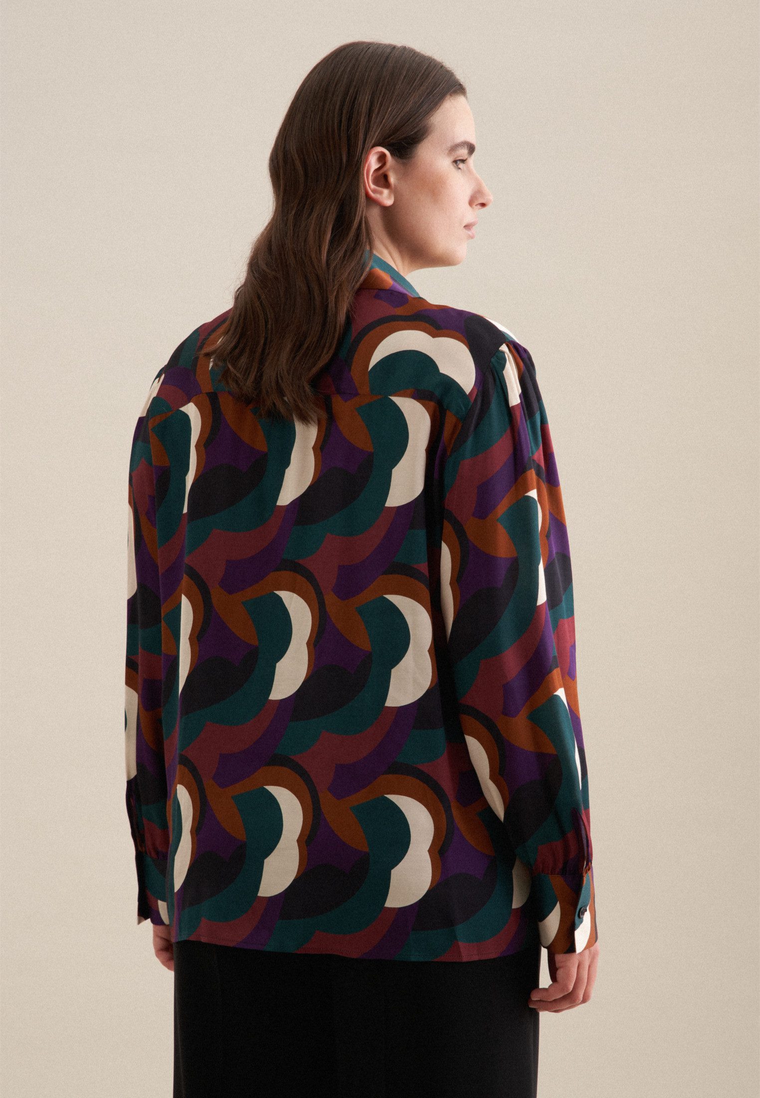 seidensticker Shirtblouse Zwarte roos Lange mouwen kraag print