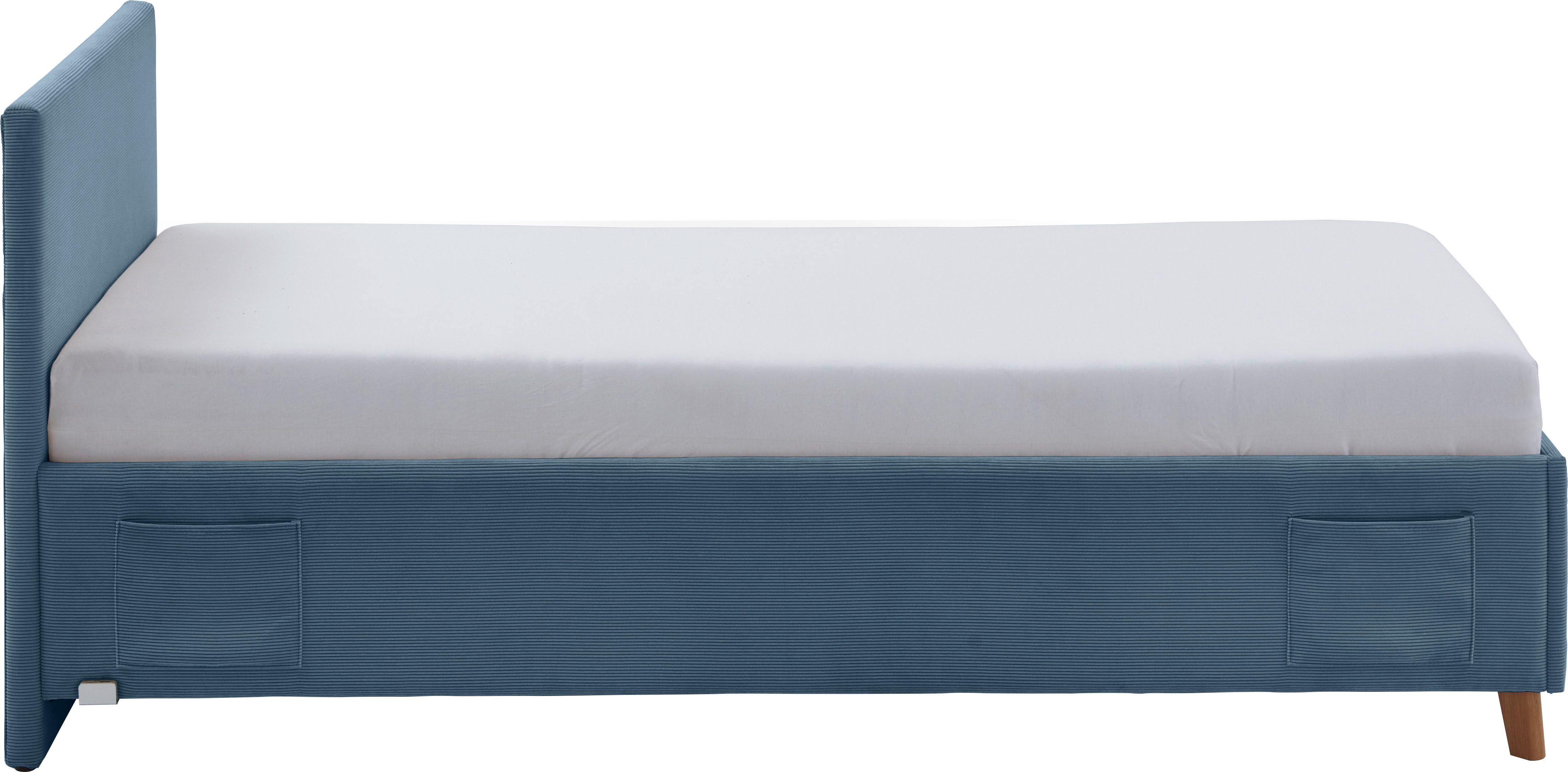 meise.möbel Kinderledikant Blauw Bekleed bed naar keuze met bedkist, tienerbed inclusief USB-aansluiting
