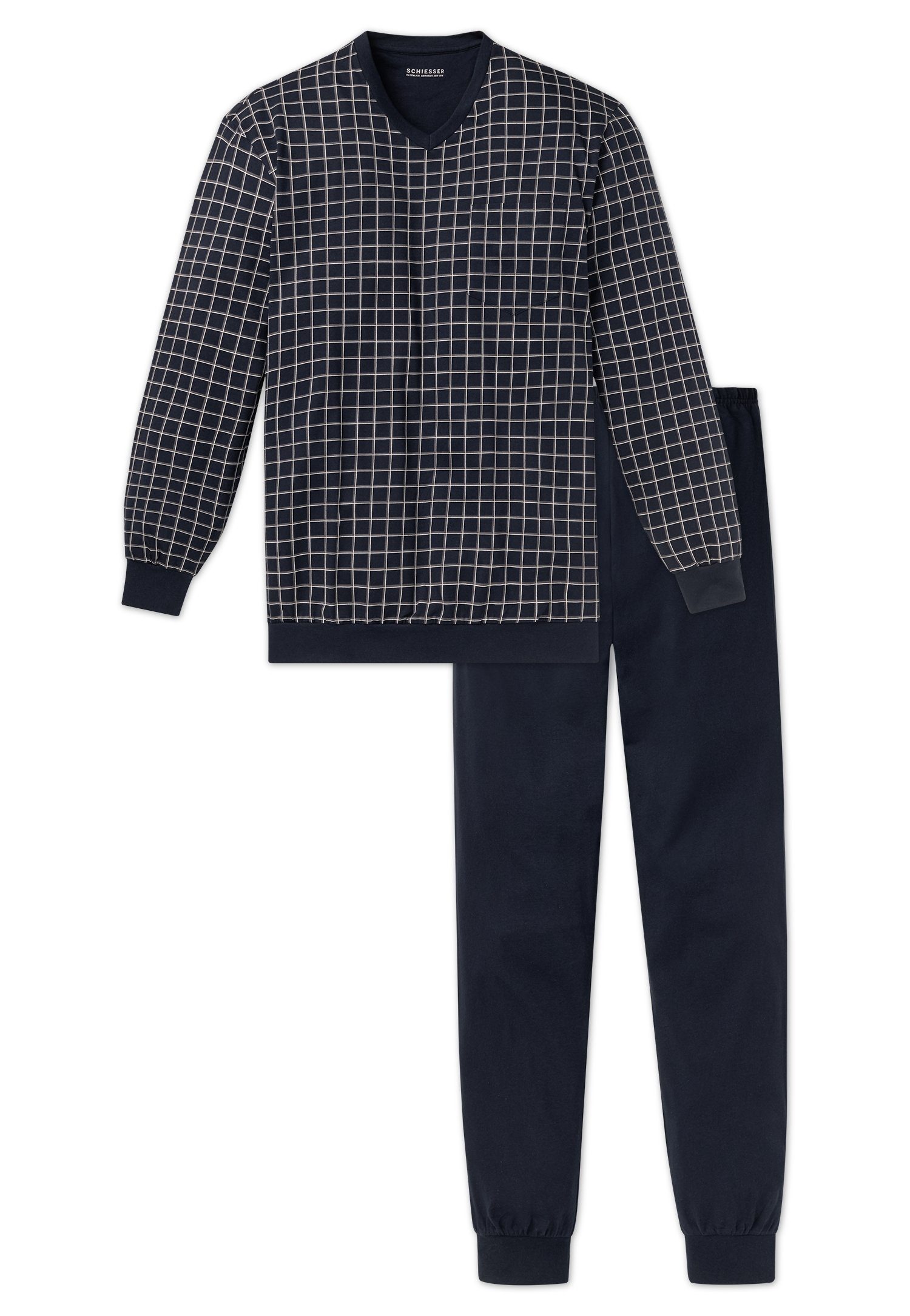 Schiesser Pyjama Dark sapphire met klassiek ruitmotief (2-delig)