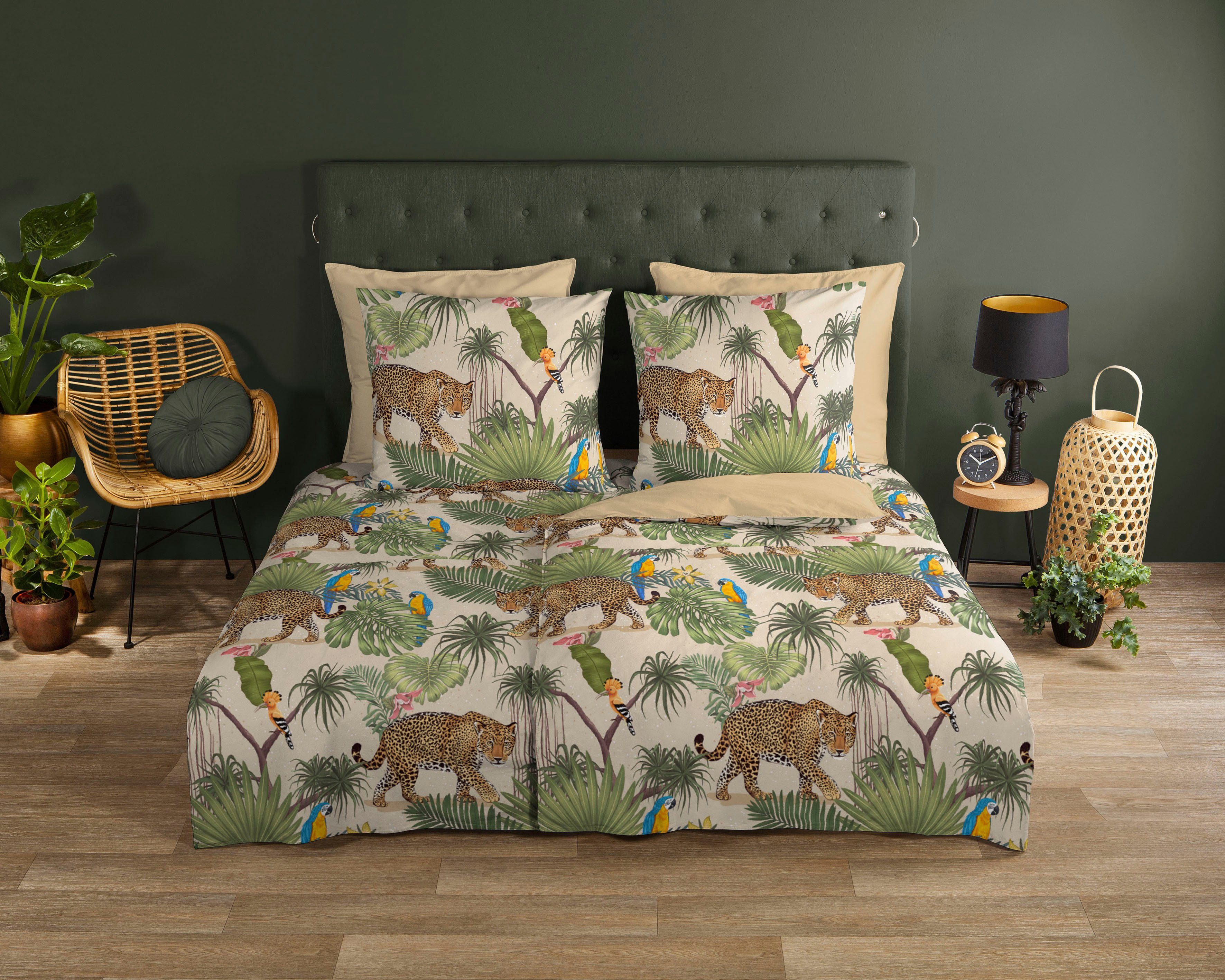 good morning Tweezijdig te gebruiken overtrekset Tropical Katoen, Renforcé, 135x200, Rits, Omkeerbaar, Luipaard Zand dekbedovertrekken beige
