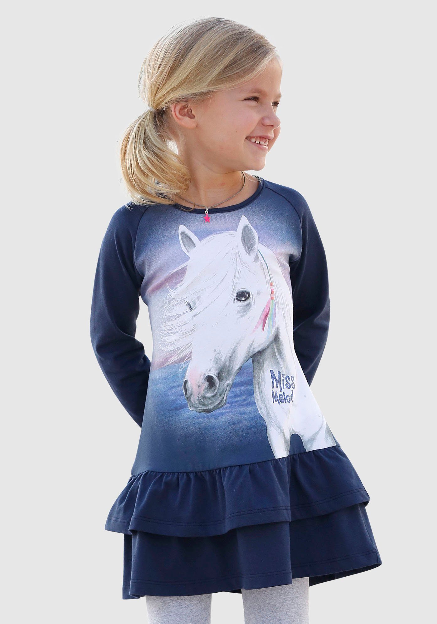 Miss Melody Jerseyjurk leuke frontprint met glittereffect