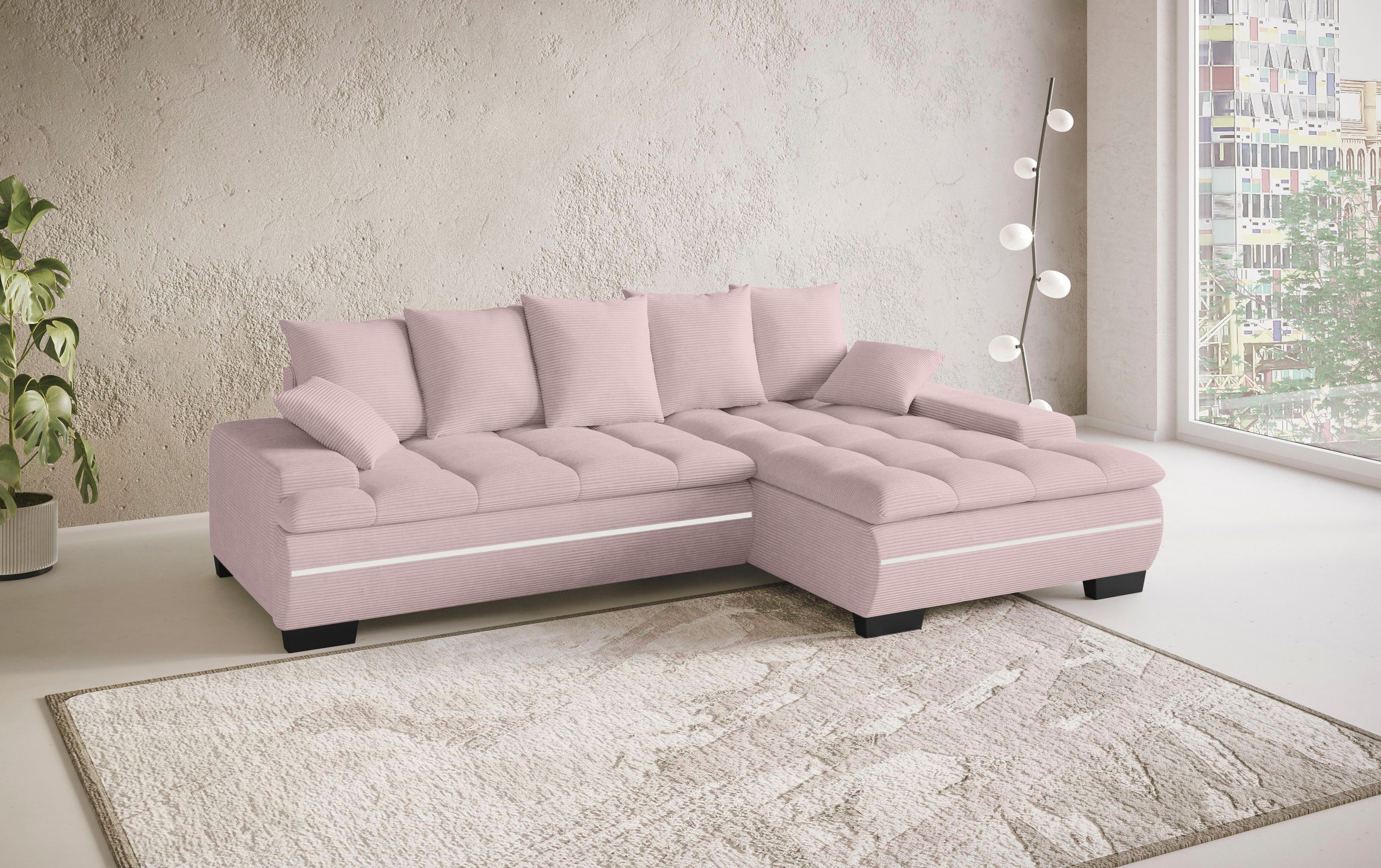 Mr. Couch Hoekbank Haiti II, L-vorm RGB-LED verlichting, koudschuim, optioneel met bed, bedlade