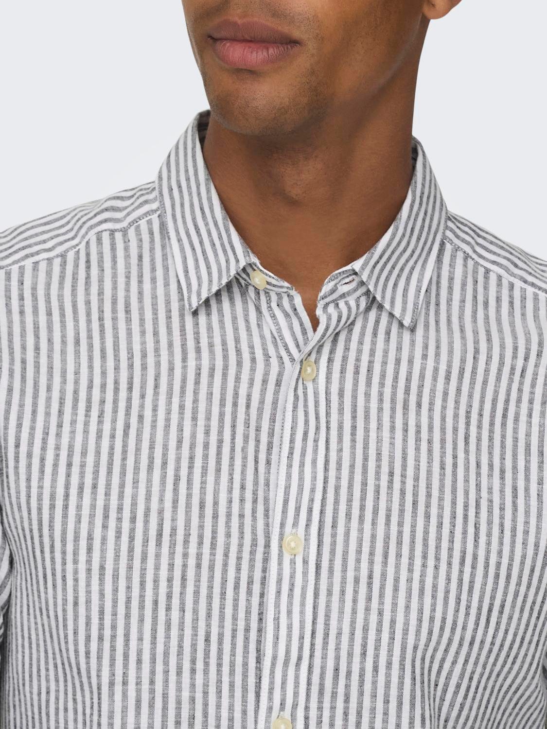 ONLY & SONS Overhemd met korte mouwen ONSCAIDEN LS STRIPE LINEN SHIRT 660 NOOS