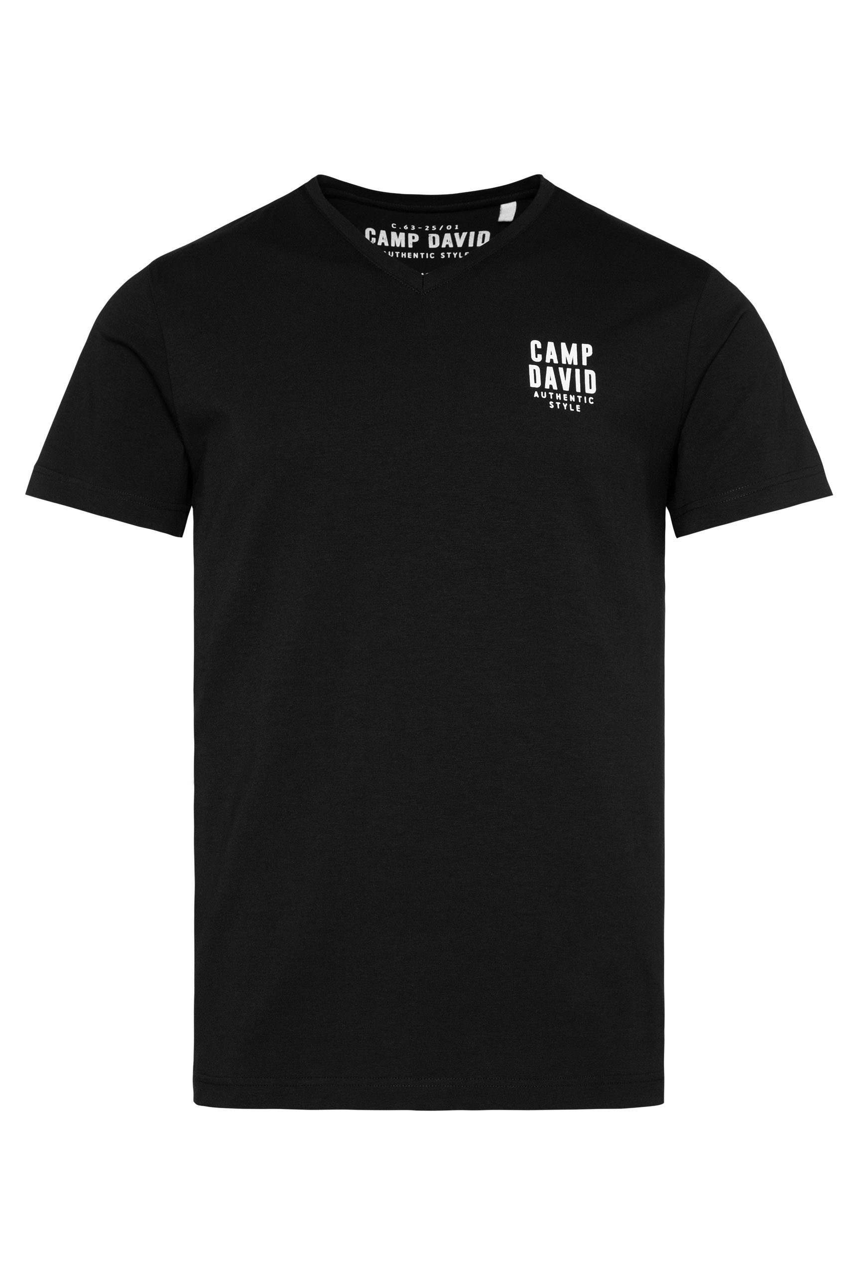 CAMP DAVID Shirt met V-hals met logoprint op borsthoogte
