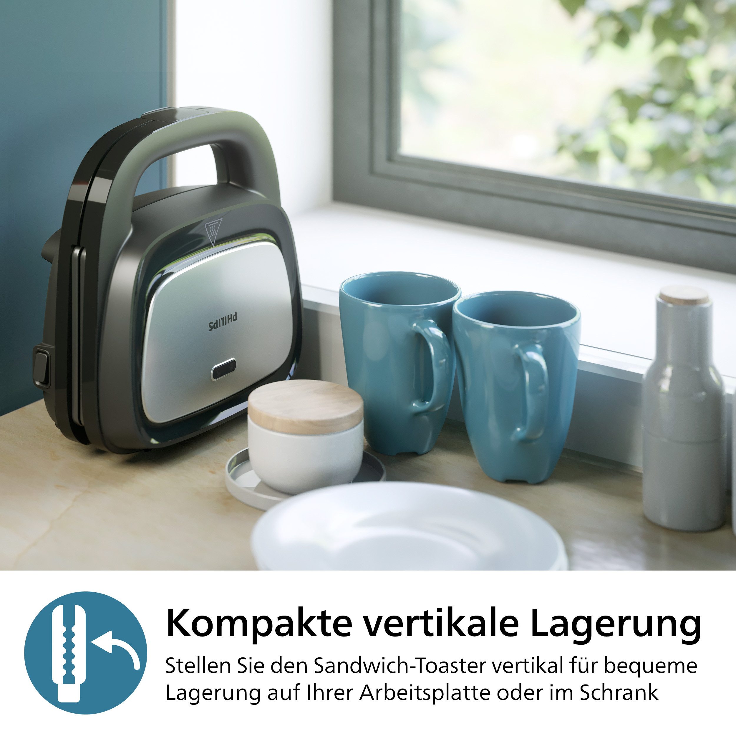 Philips Sandwichmaker 5000 Series HD2350/80, met 3 verwisselbare plaatsets gelijkmatige opwarming, compacte opslag, zwart / zilver
