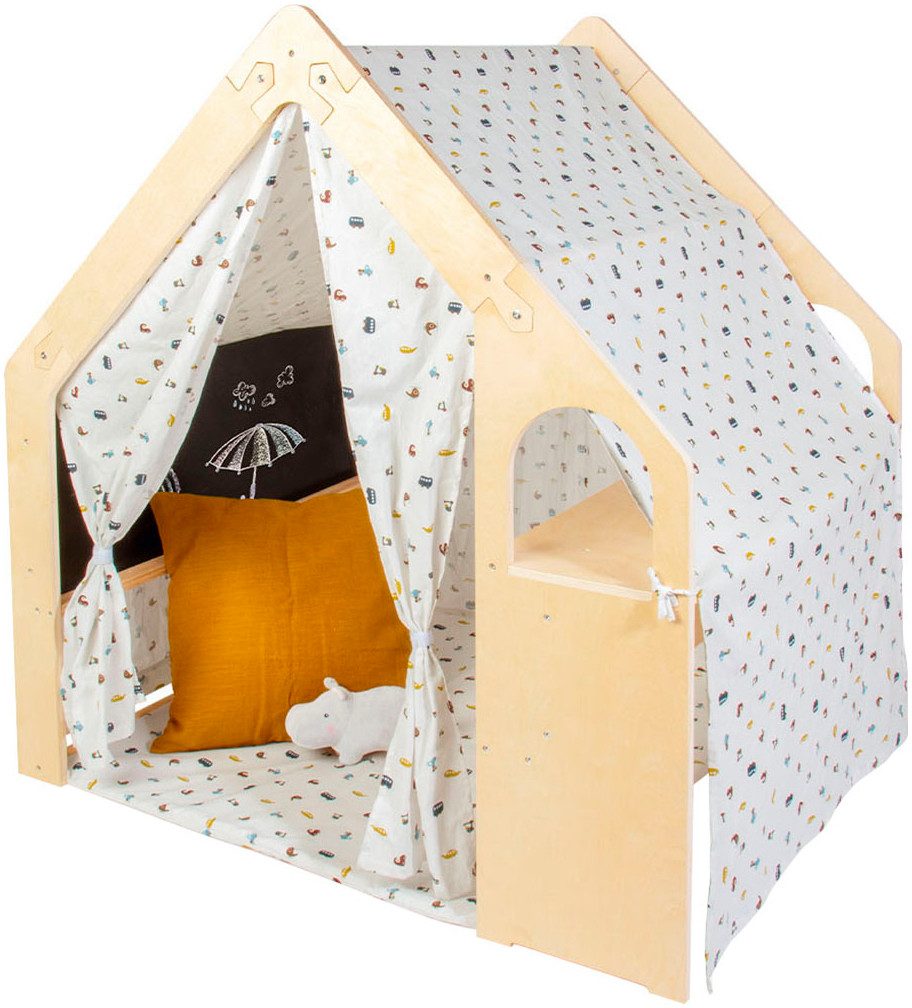 Pinolino® Speelhuis Thilda, inkl. Stoffdach Dessin "Kleine Flitzer", 3-tlg. (set, 3-delig)