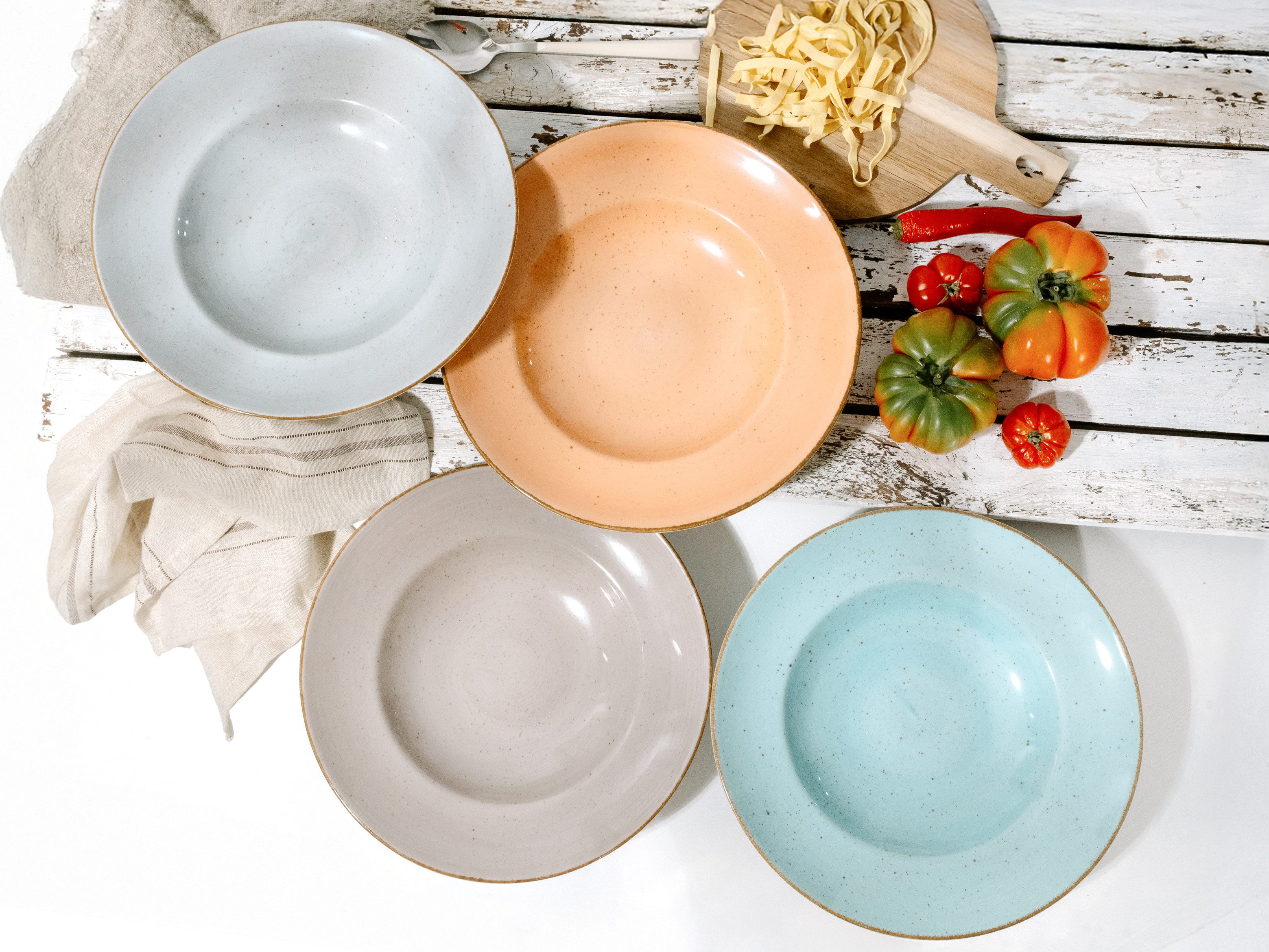 CreaTable Pastabord Dinerbord vintage nature Bordenset voor 4 personen, porselein (set, 4-delig)