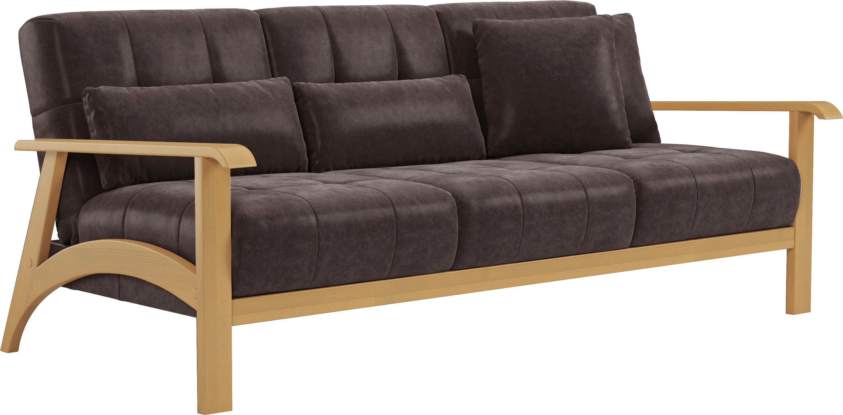 sit&more 3-zitsbank Billund Armleuningen van eikenkleurig beukenhout, verschillende bekledingen en kleuren