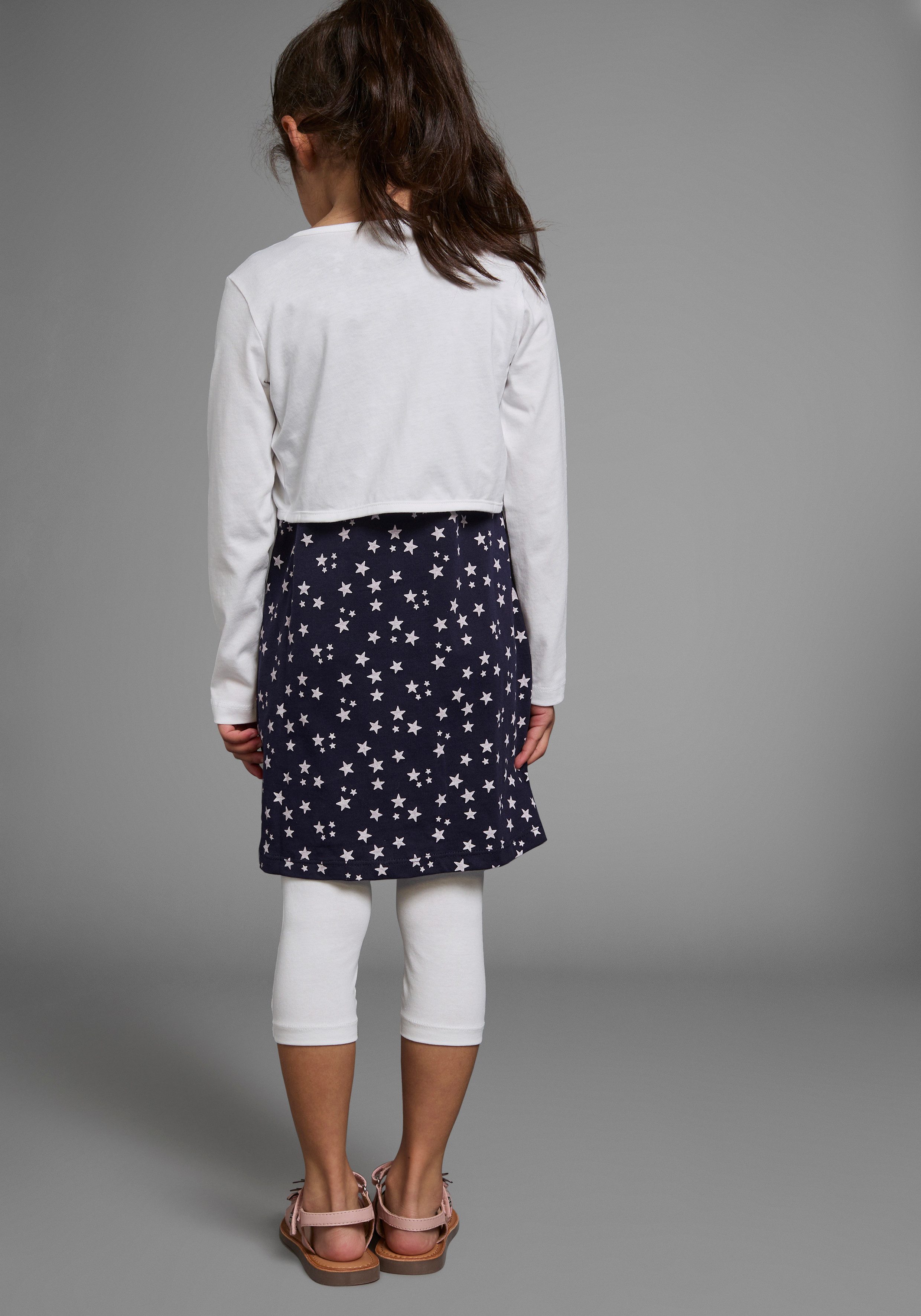 KIDSWORLD Bolero, jurk & legging 3-delig set, compleet outfit met sterrenpatroon (set, 3-delig)