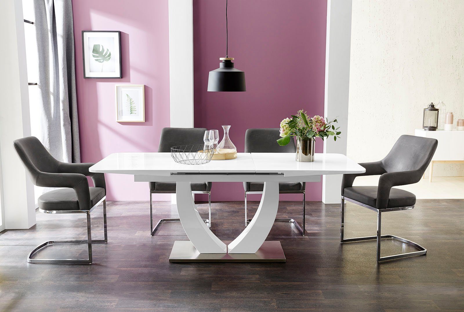 Jockenhöfer Gruppe Eettafel Ulm Hoogglans, met gesynchroniseerde lades, breedte 160-200 cm