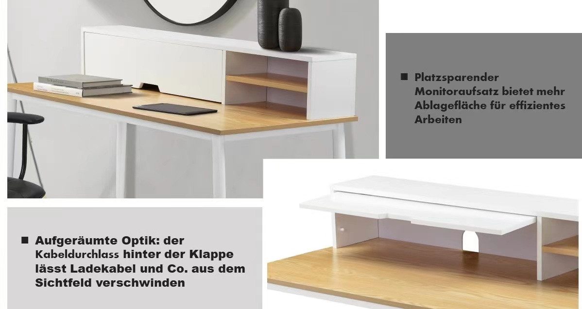 andas Bureau GRAVA Breedte 120 cm, bureau-opzetkast, kabeldoorvoer achter de klep