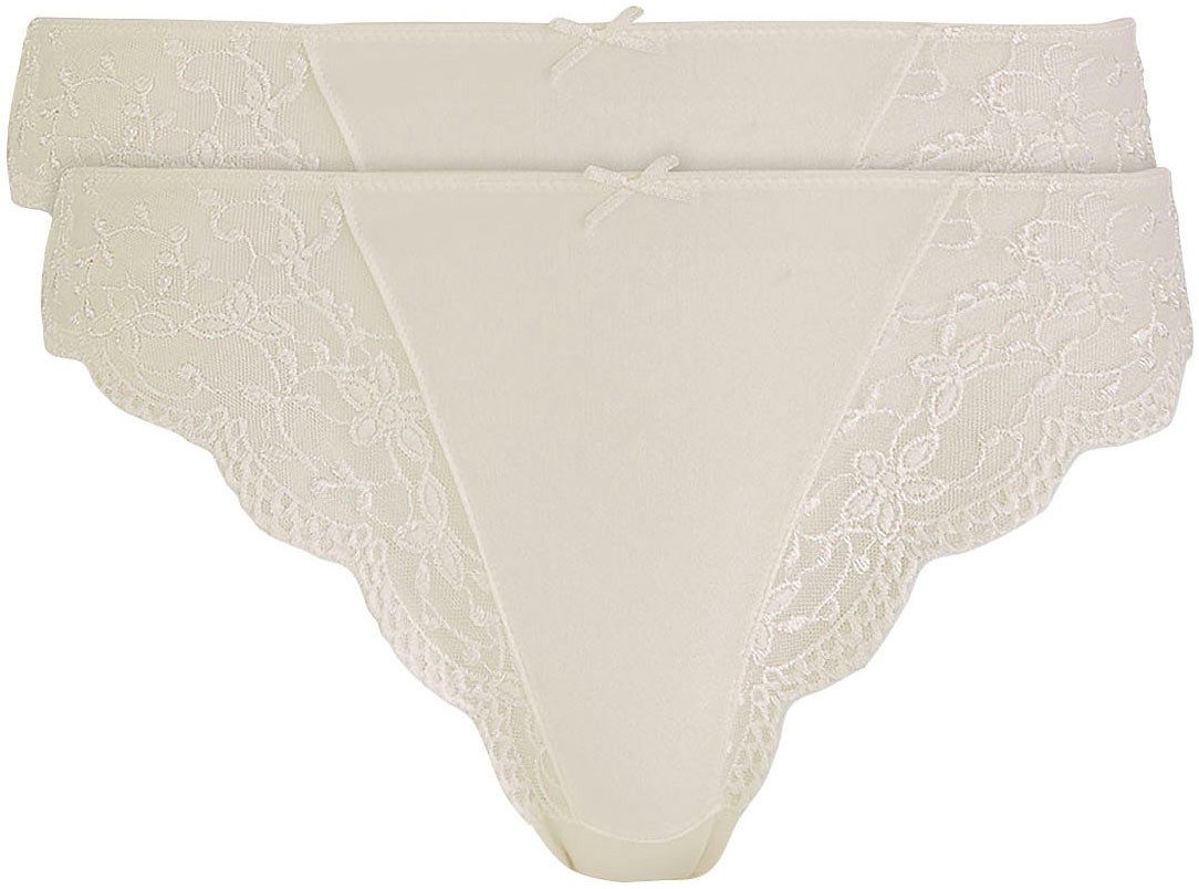 Nina Von C. String "Silver Edition" met gebloemde kanten inzetten (2 stuks, Set van 2) dames strings maat 42 beige