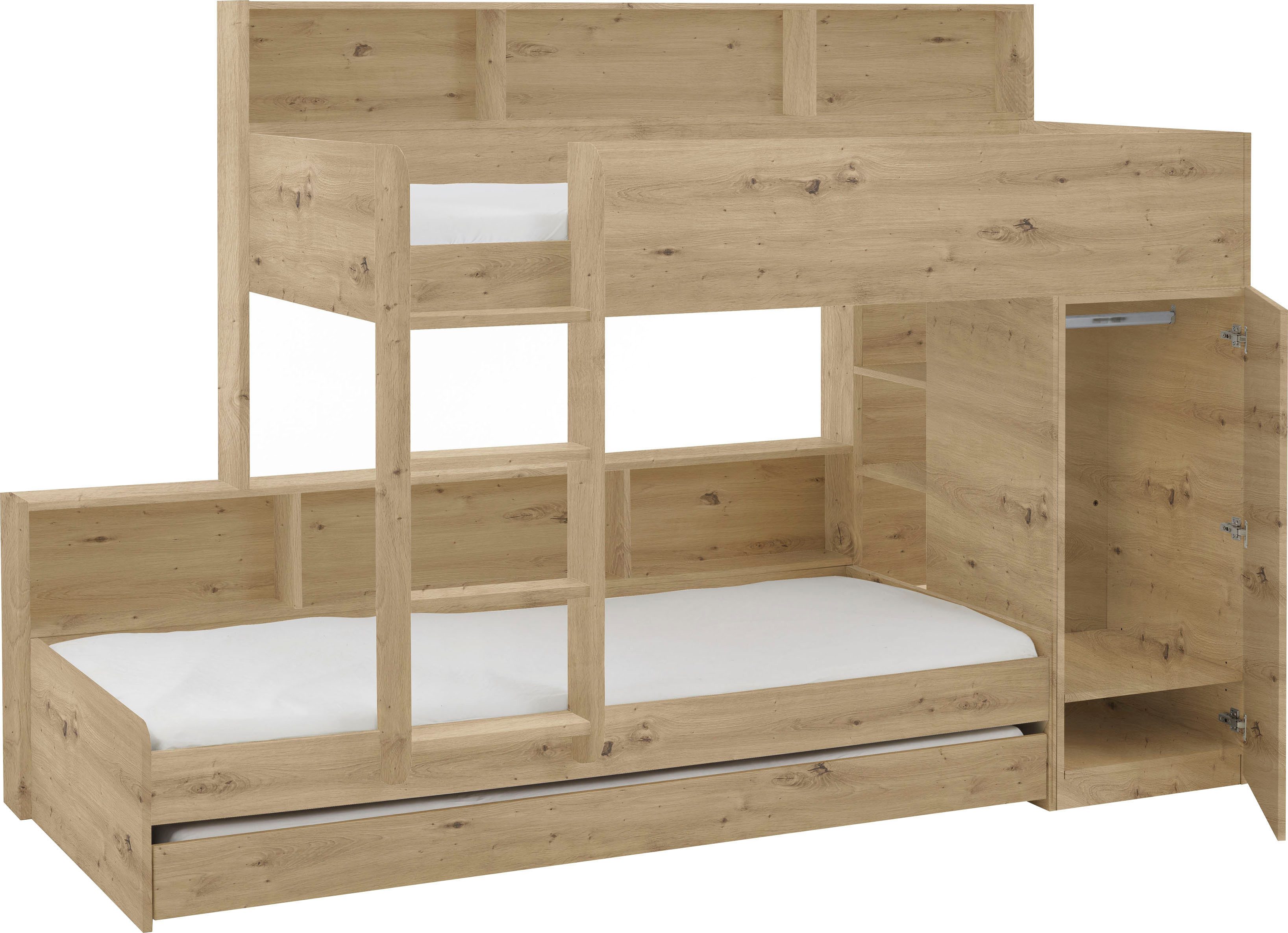 Relita Stapelbed Sina met 2 slaapplaatsen, kledingkast en planken