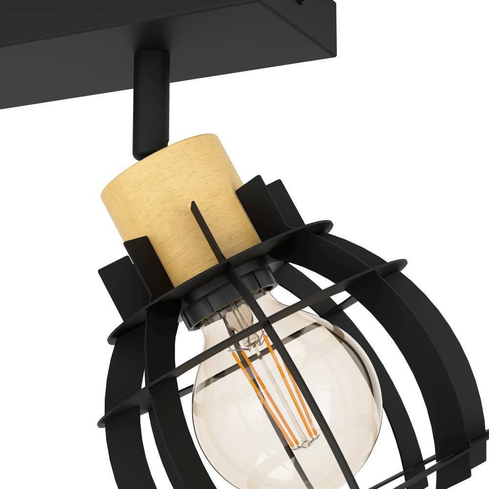 EGLO Plafondspot STILLINGTON 1 Plafondlamp, plafondlamp industriële ontwerp, metaal, zwart en hout (1 stuk)