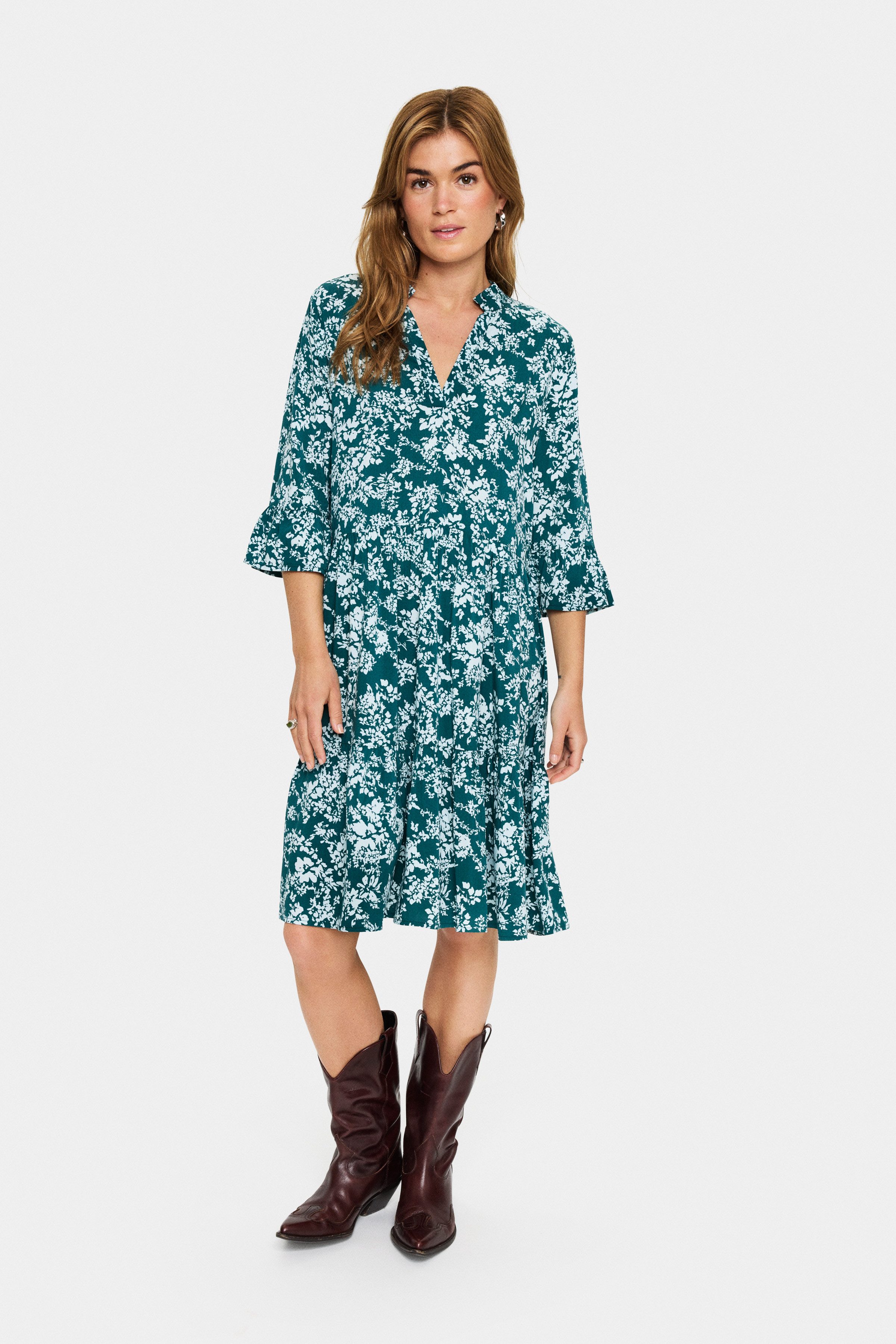 Saint Tropez Blousejurk EdaSZ dress met volants en 3/4 mouwen