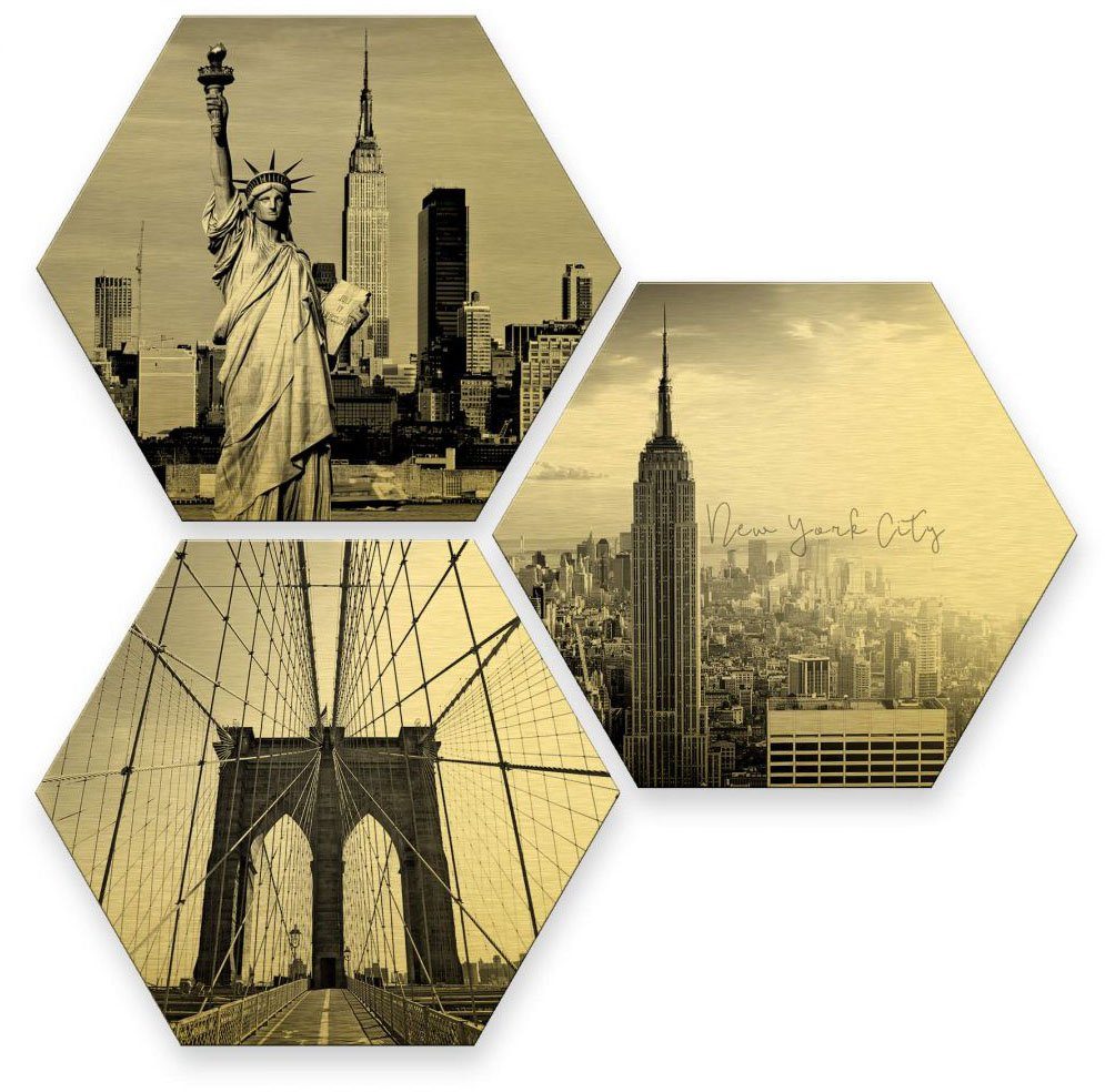 Wall-Art Meerdelige artprint Goudeffect New York City set (set, 3 stuks)
