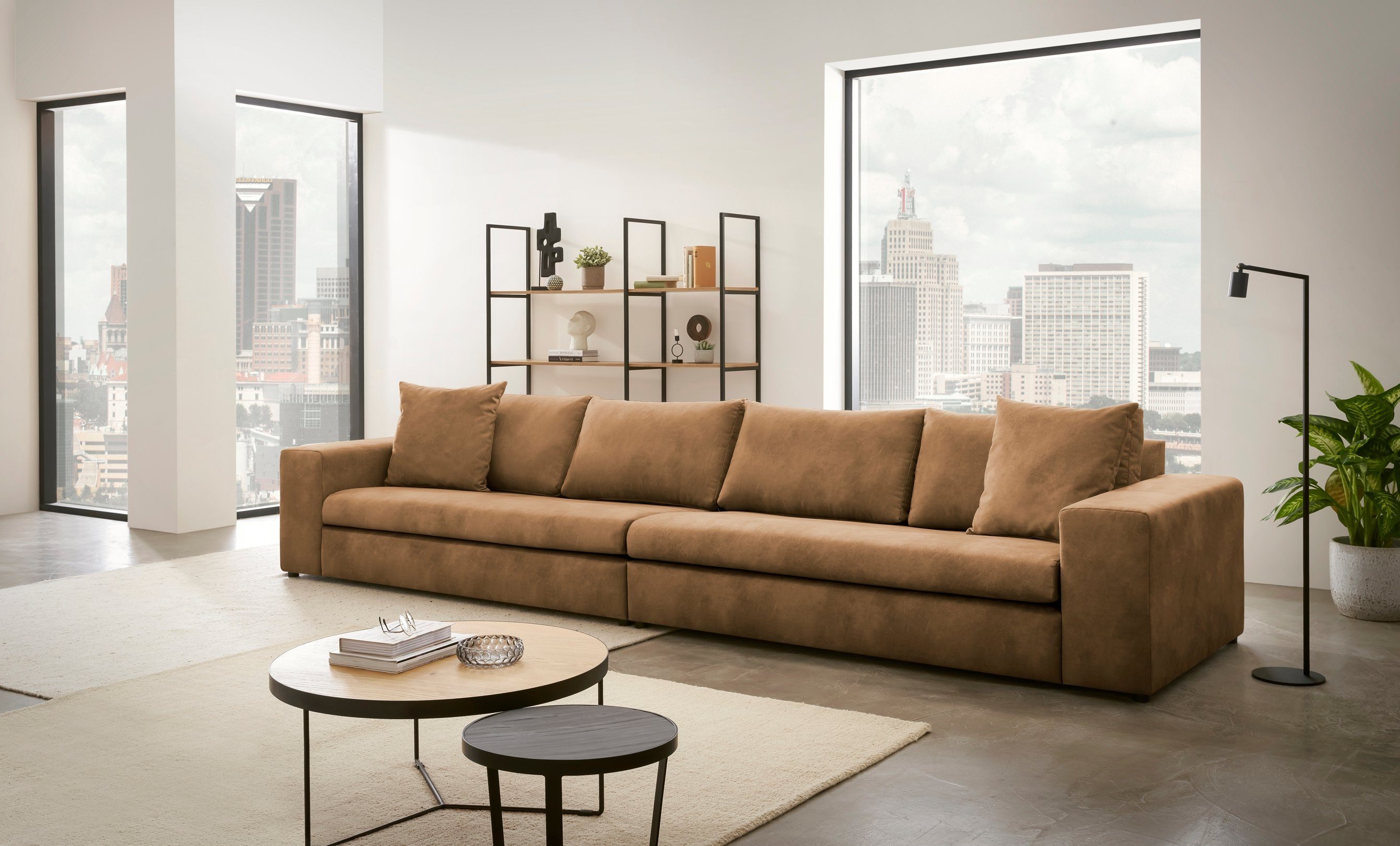 andas 4-zitsbank SLEETLAND XXL in fluweel of vintage lederlook