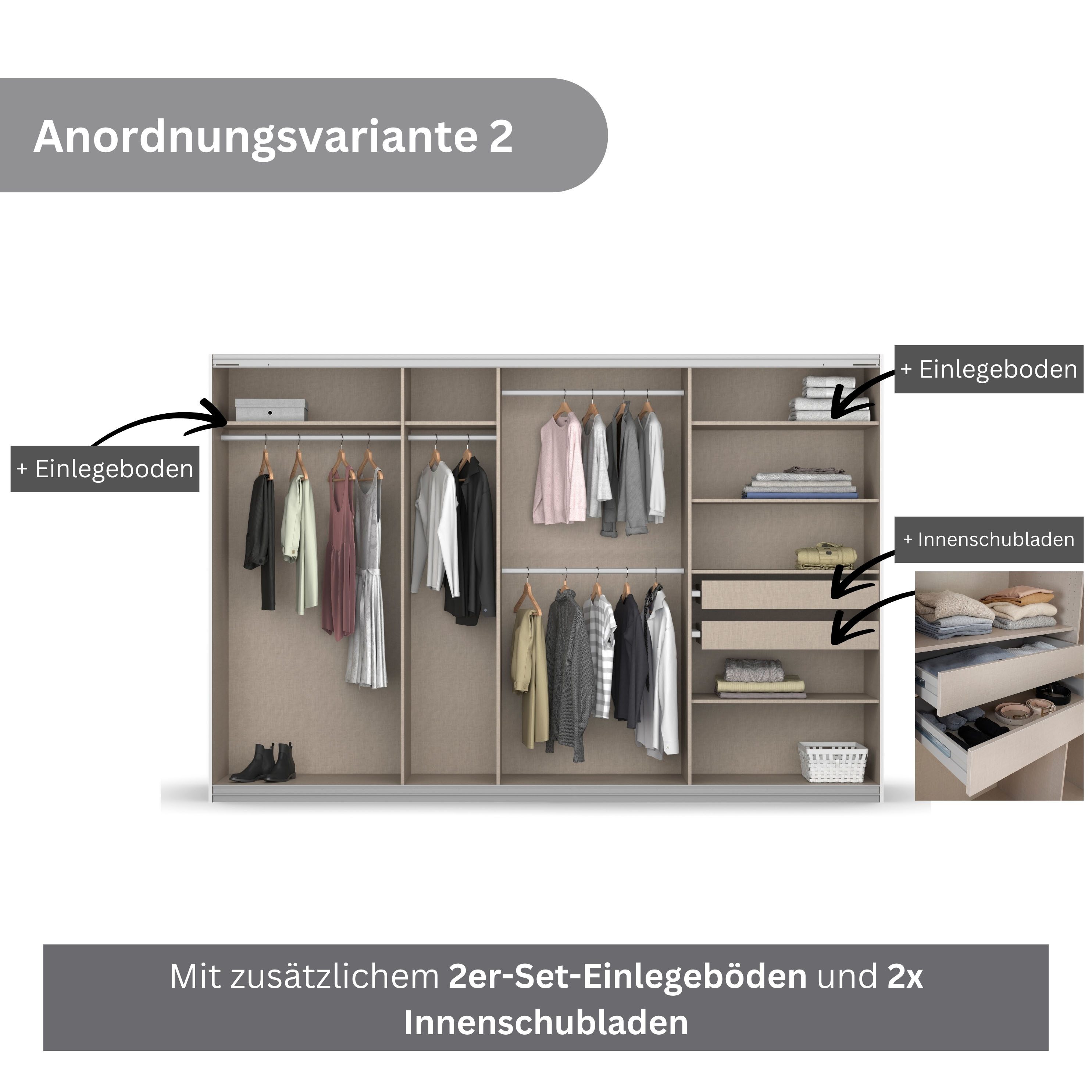 rauch Zweefdeurkast Kledingkast kast garderobe BESTSELLER KOLUNA met spiegel inclusief 2 binnenladen en extra legplanken made in germany
