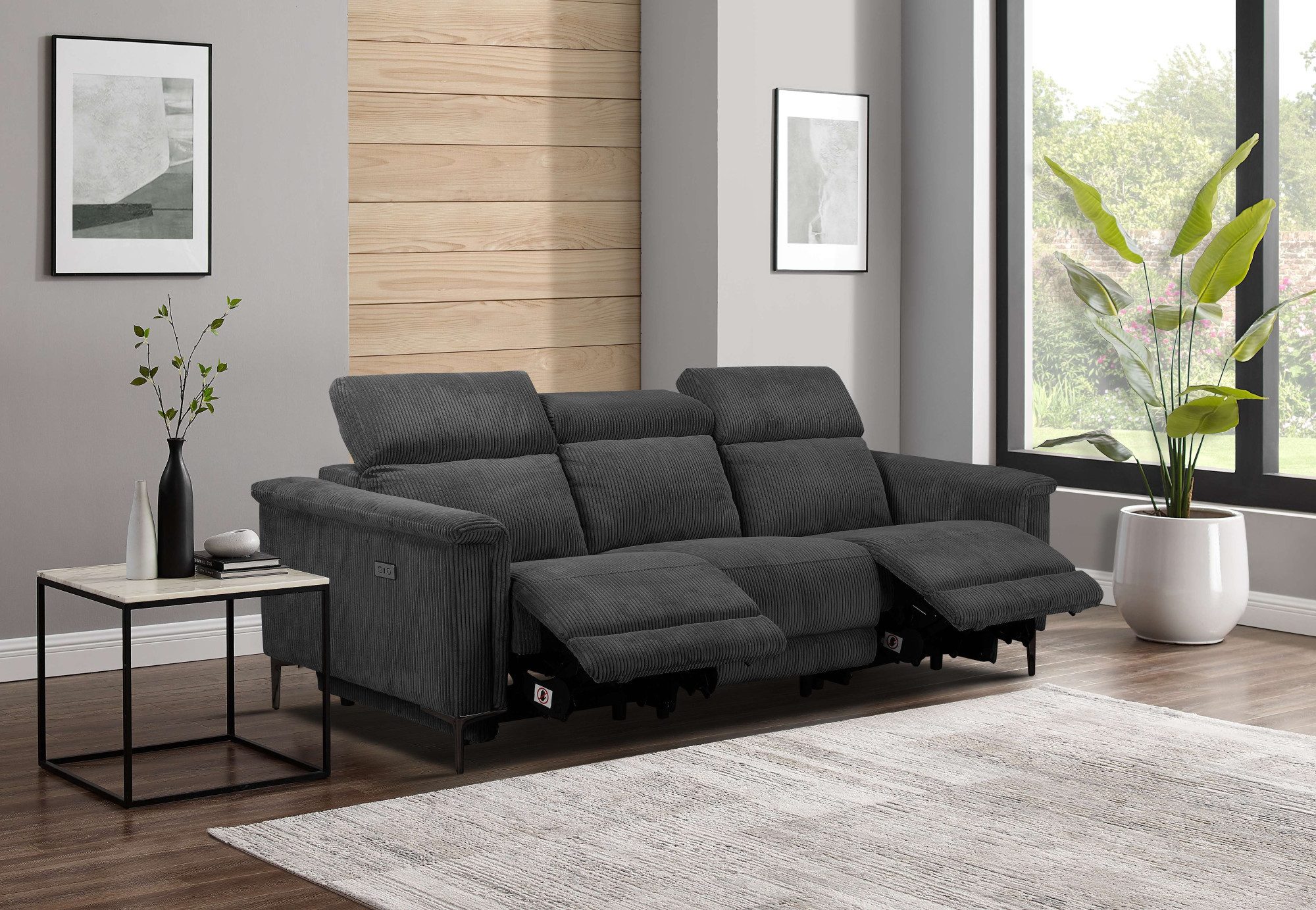 Places of Style 3-zitsbank Lund Cord, met handmatige of elektrische relaxfunctie in 2 zitplaatsen