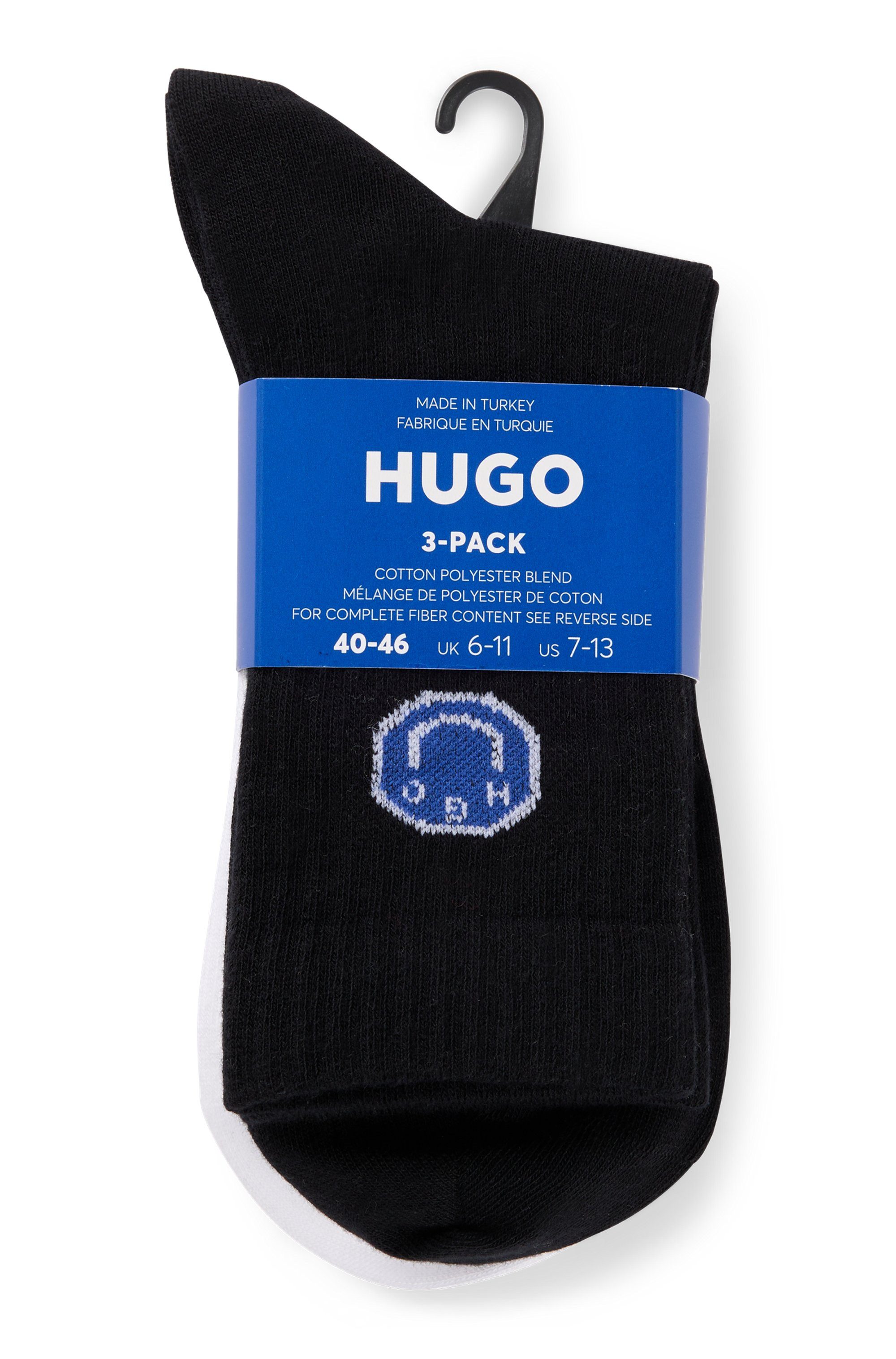 HUGO Blue Sokken 3P QS BLUE DESIGN met branding unisex sportsokken (set, 3 paar)
