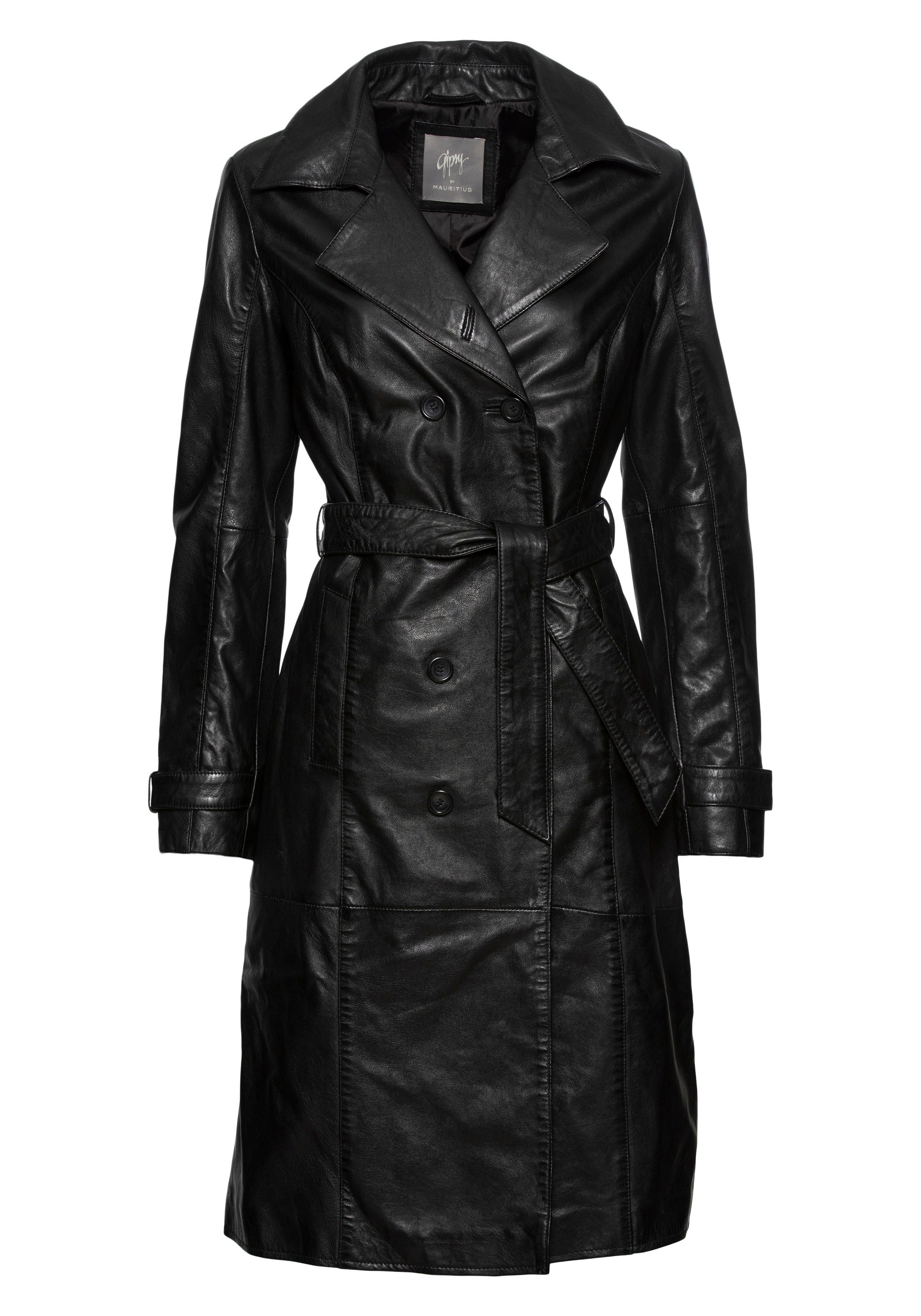 Mauritius Lange, leren jas GWTaruh OT elegante leren trenchcoat met bindceintuur (2-delig)