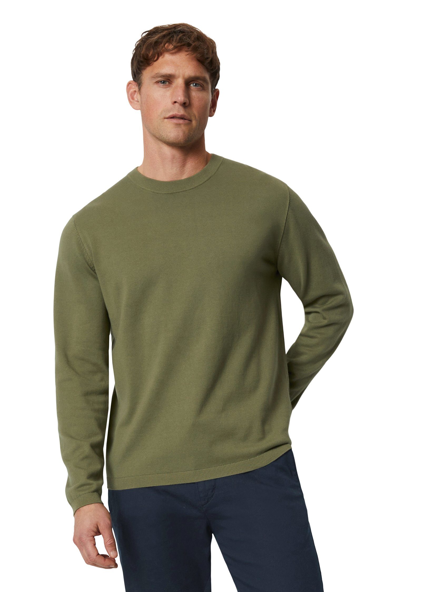 Marc O'Polo Trui met ronde hals in clean basic model heren pullovers maat S groen