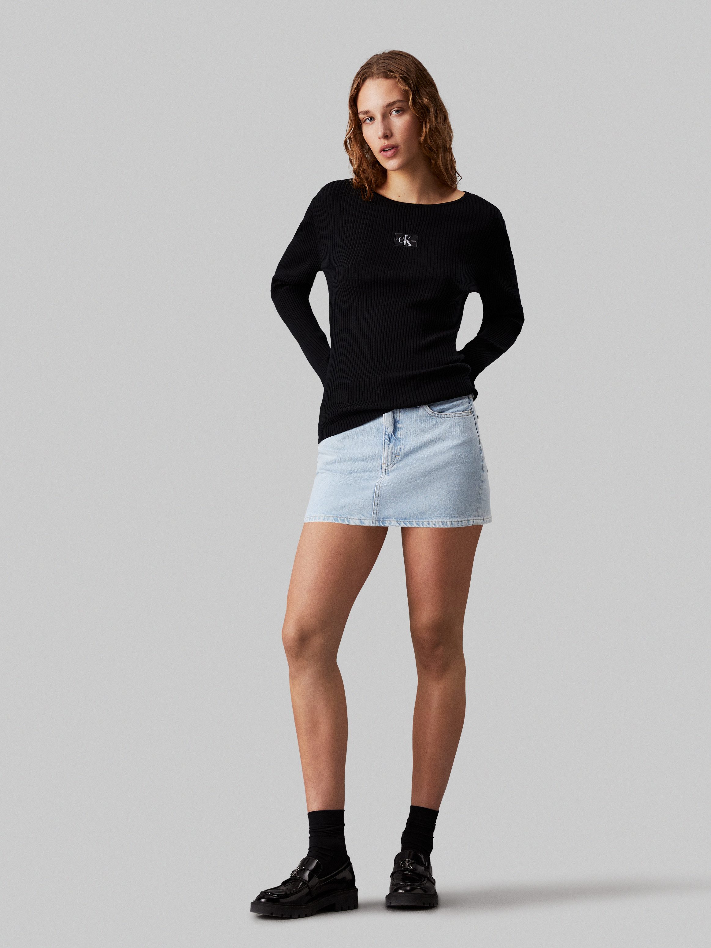 Calvin Klein Trui met ronde hals WOVEN LABEL TIGHT SWEATER
