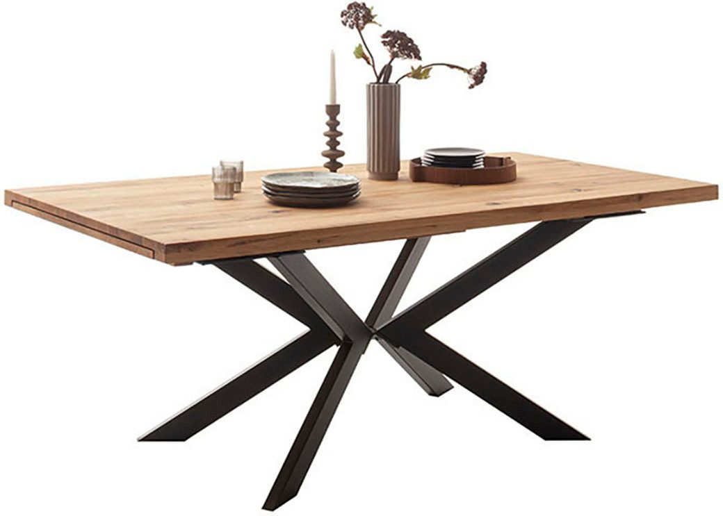 MCA furniture Eettafel BARLETTA uitschuifbare tafel 180-280 cm massief, doorlopende lamel, verdubbeld, metaal, tafelblad 5,0 cm