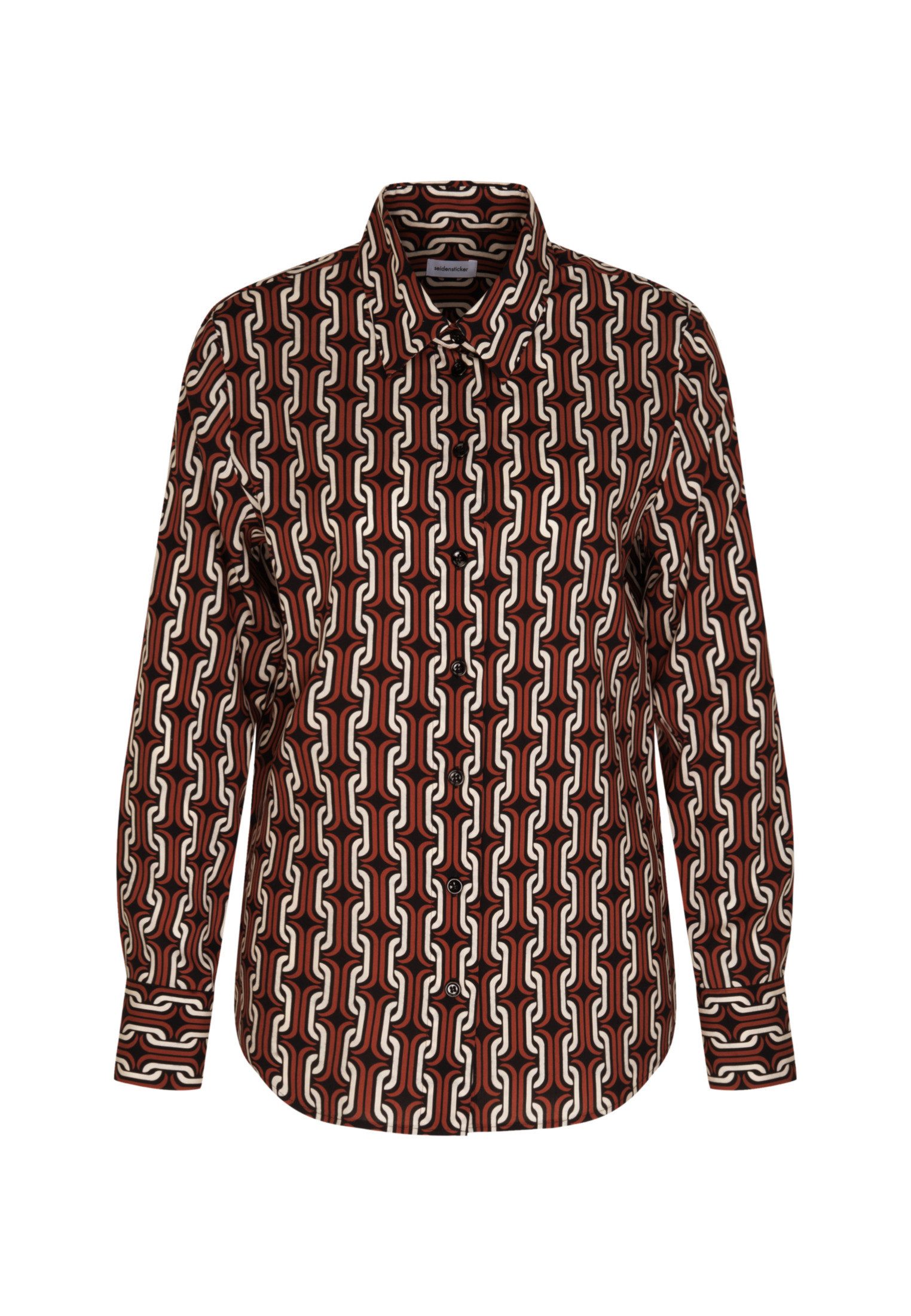 seidensticker Overhemdblouse Zwarte roos Lange mouwen kraag print