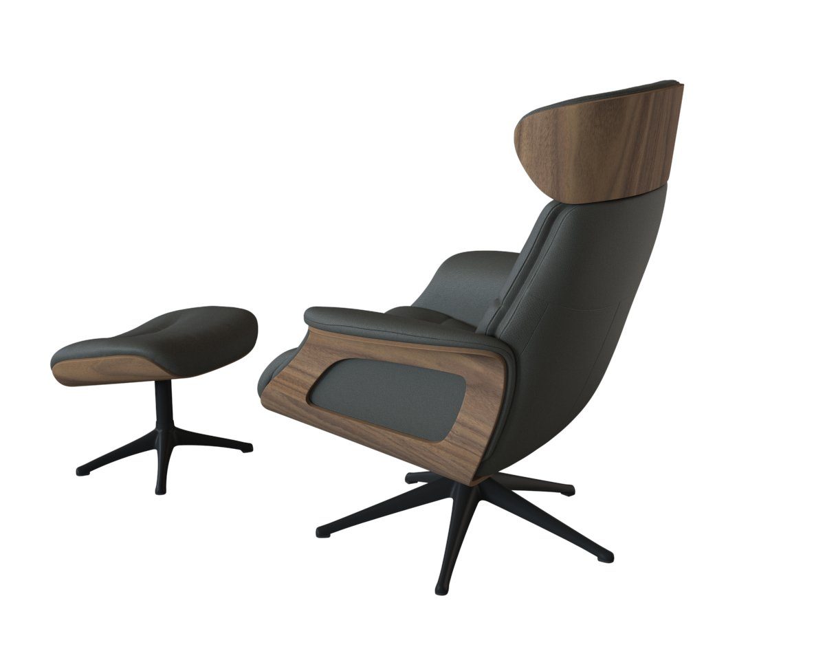 FLEXLUX Relaxfauteuil Clement relaxstoel, gestoffeerde stoel, ligstoel, TV-stoel, Rug- & hoofdverstelling, draaibaar, armleuning walnoot, voet zwart