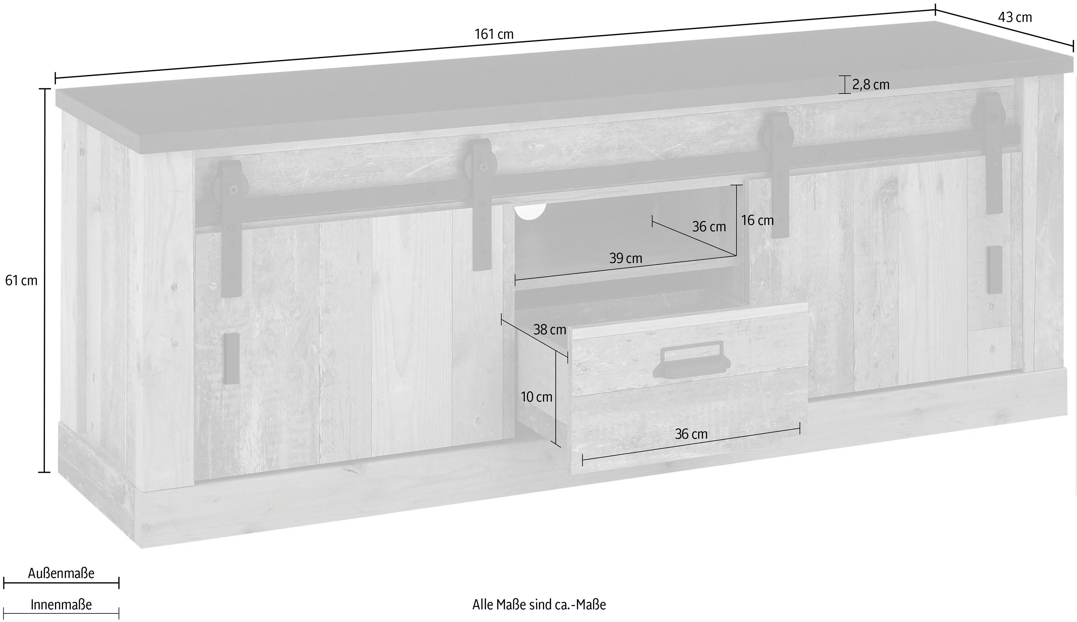 Home affaire Tv-meubel Sherwood Houtdecor, met schuurdeurbeslag en apothekersgreep, breedte 162 cm