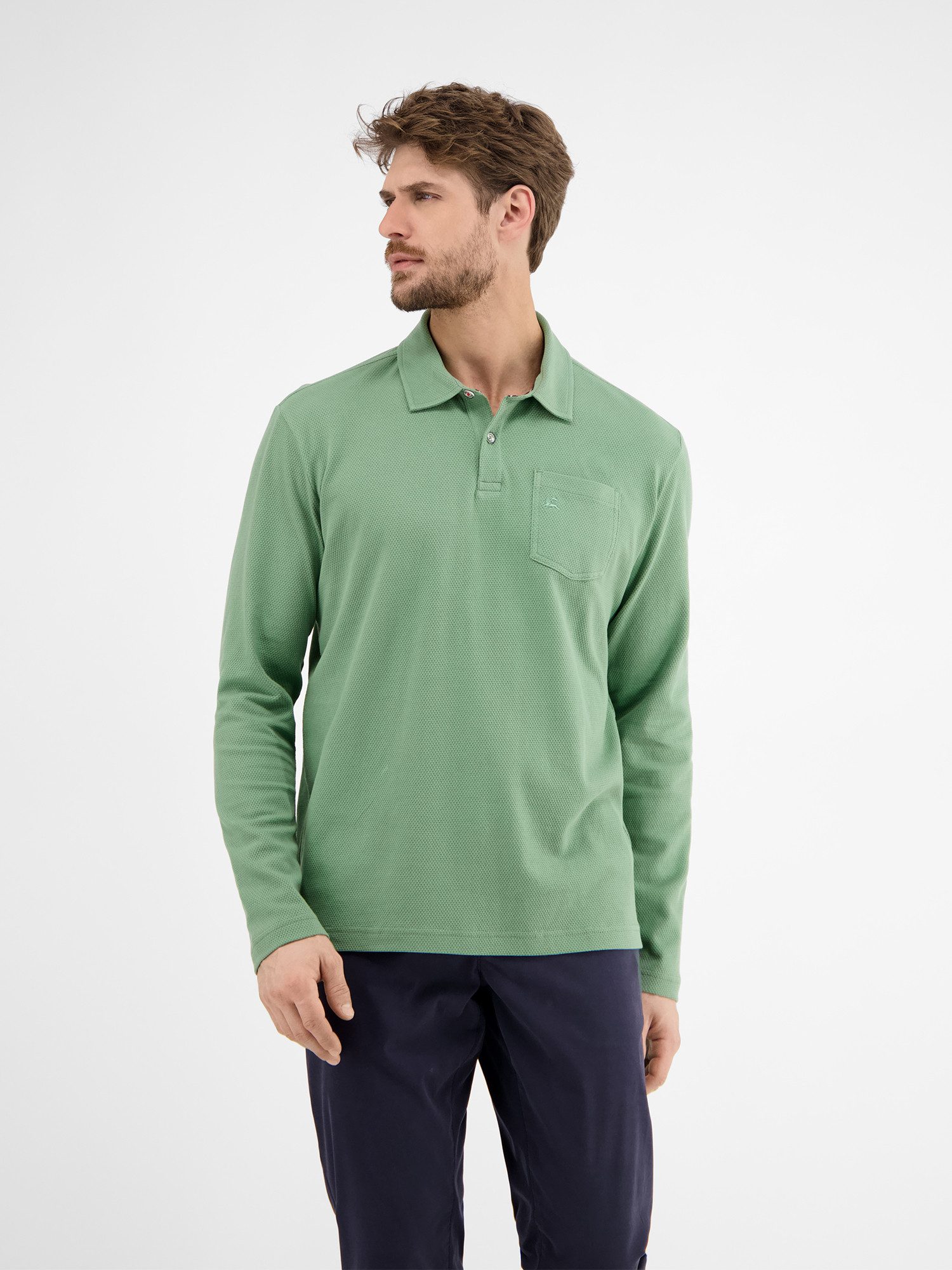 Lerros Shirt met lange mouwen LERROS heren langarmpolo in wafel-piqué