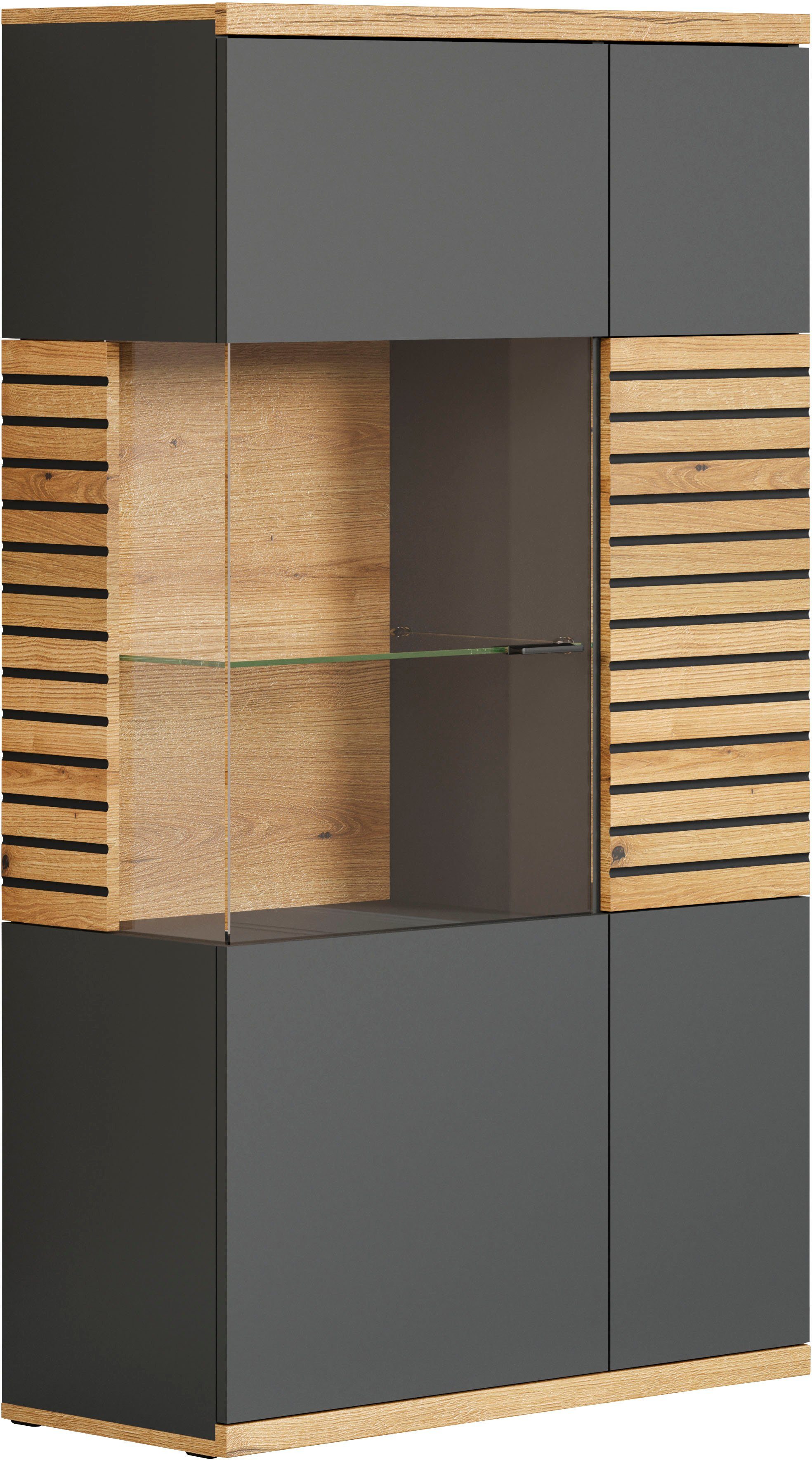 INOSIGN Highboard GALWAY Vitrine in trendy ribbellook met veel opbergruimte - Soft-Close