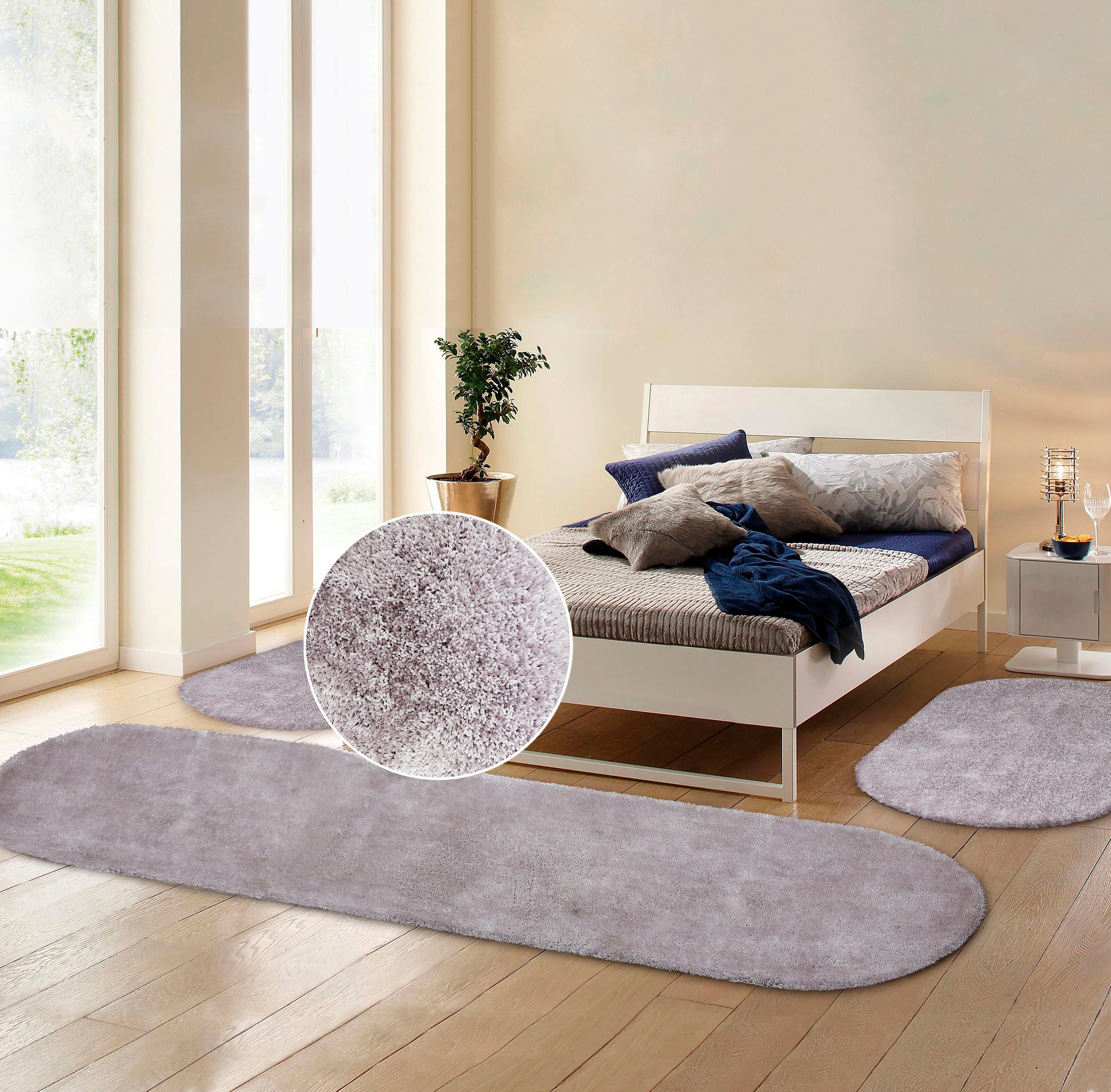 Bruno Banani Set slaapkamerkleedjes met hoge pool Dana tapijt, klantenfavoriet unikleur, microvezel, gemakkelijk in onderhoud, slaapkamerkleed, slaapkamer