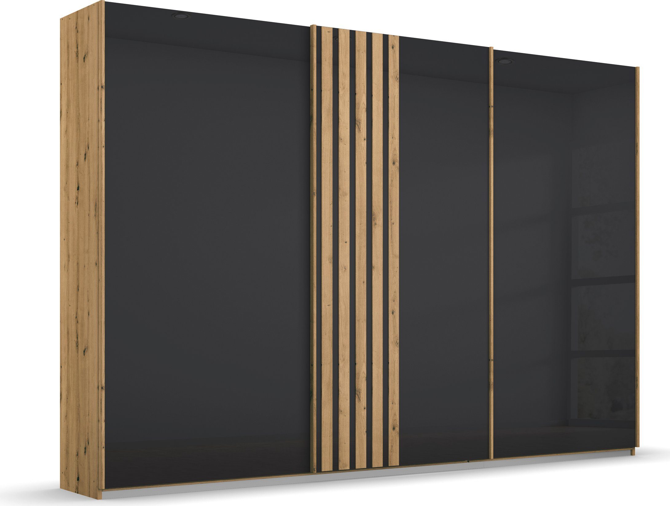 rauch Schuifdeurkast Mosbach in moderne lamellen-look en glazen front zweefdeurkasten maat 271 cm x 210 cm x 62 cm grijs