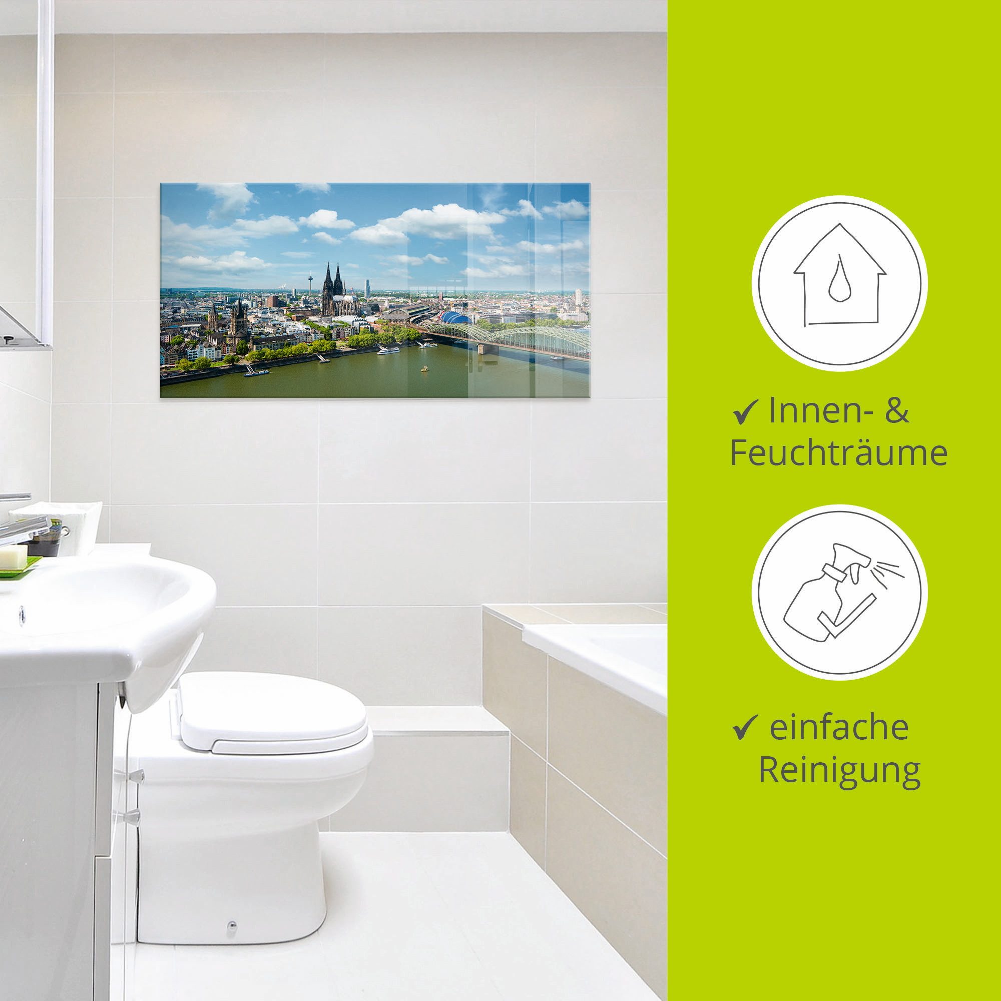 Artland Print op glas Keulen Rijn Panorama in verschillende maten