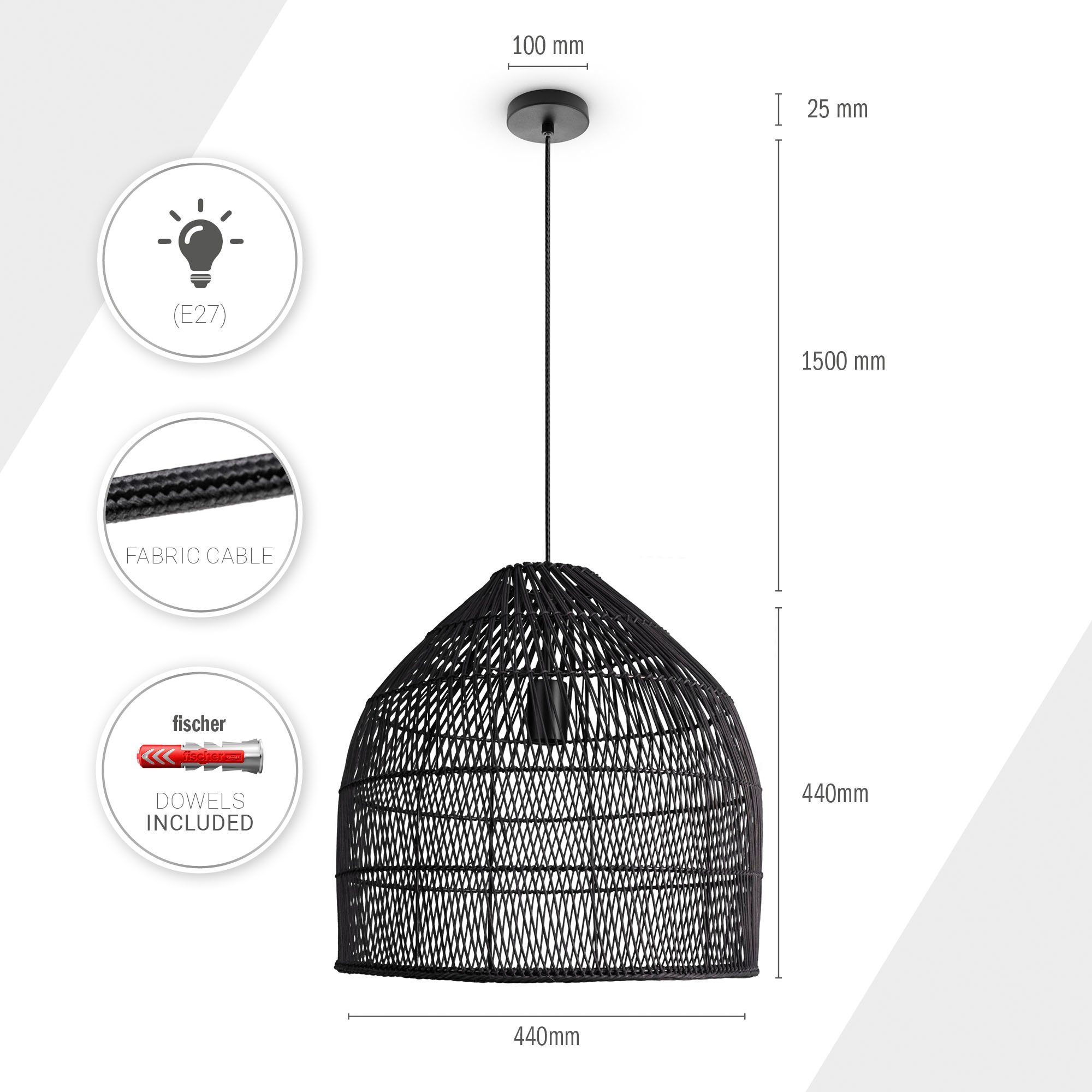 Paco Home Hanglamp LINNU Mandlamp rattan pendellamp woonkamer boho plafondlamp natuur