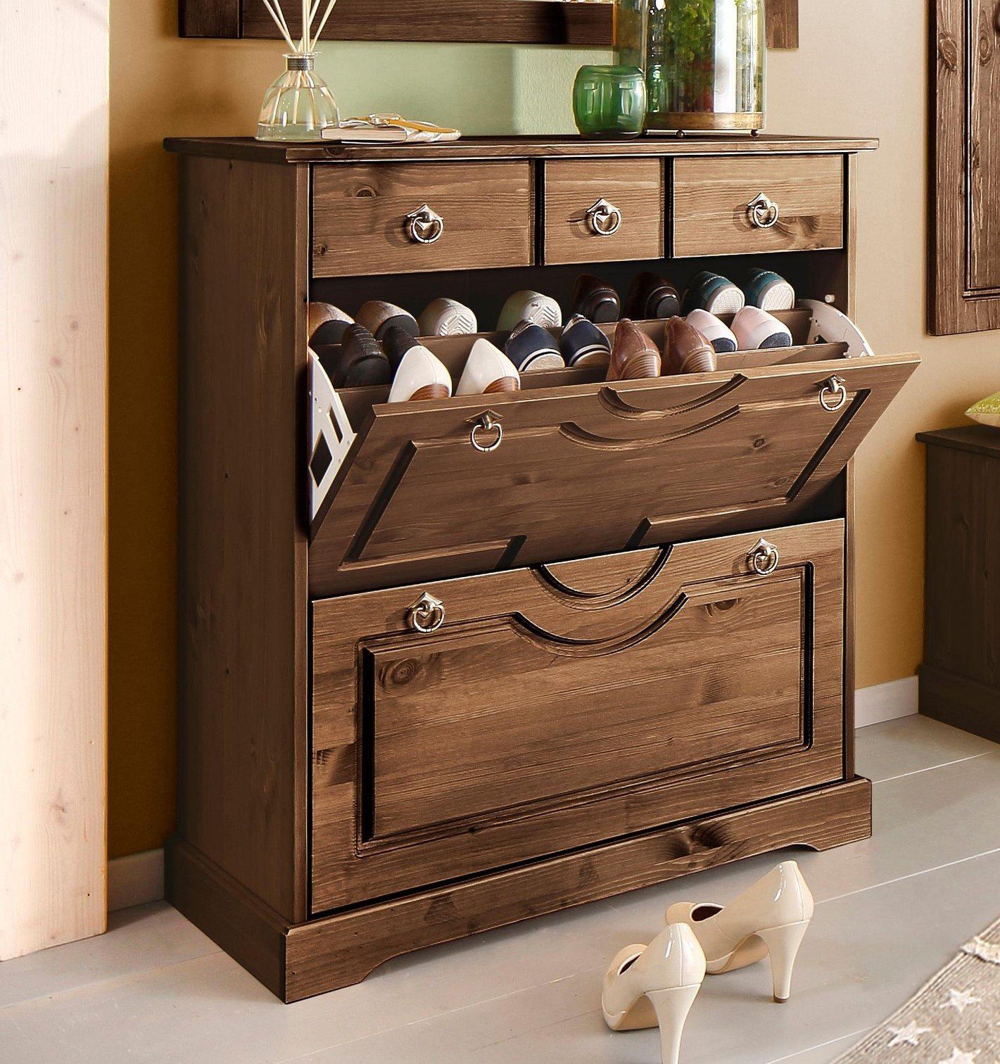 Home affaire Schoenenkast Klera van massief grenen, fsc®, breedte 81 cm, drievoudige schoenenhouder