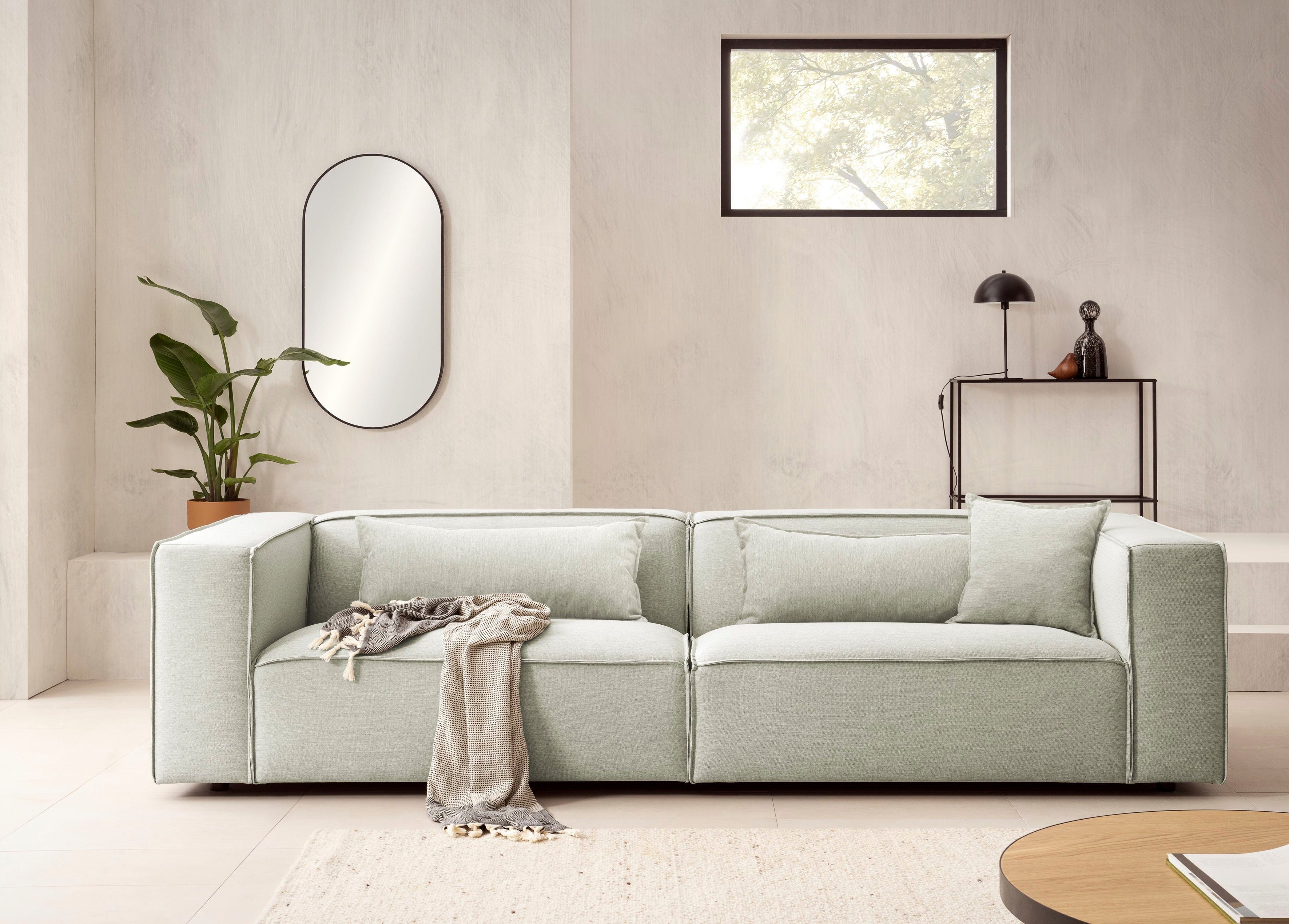 LeGer Home by Lena Gercke 3-zitsbank PIARA, bank met biesnaad, sofa in cord of linnenlook