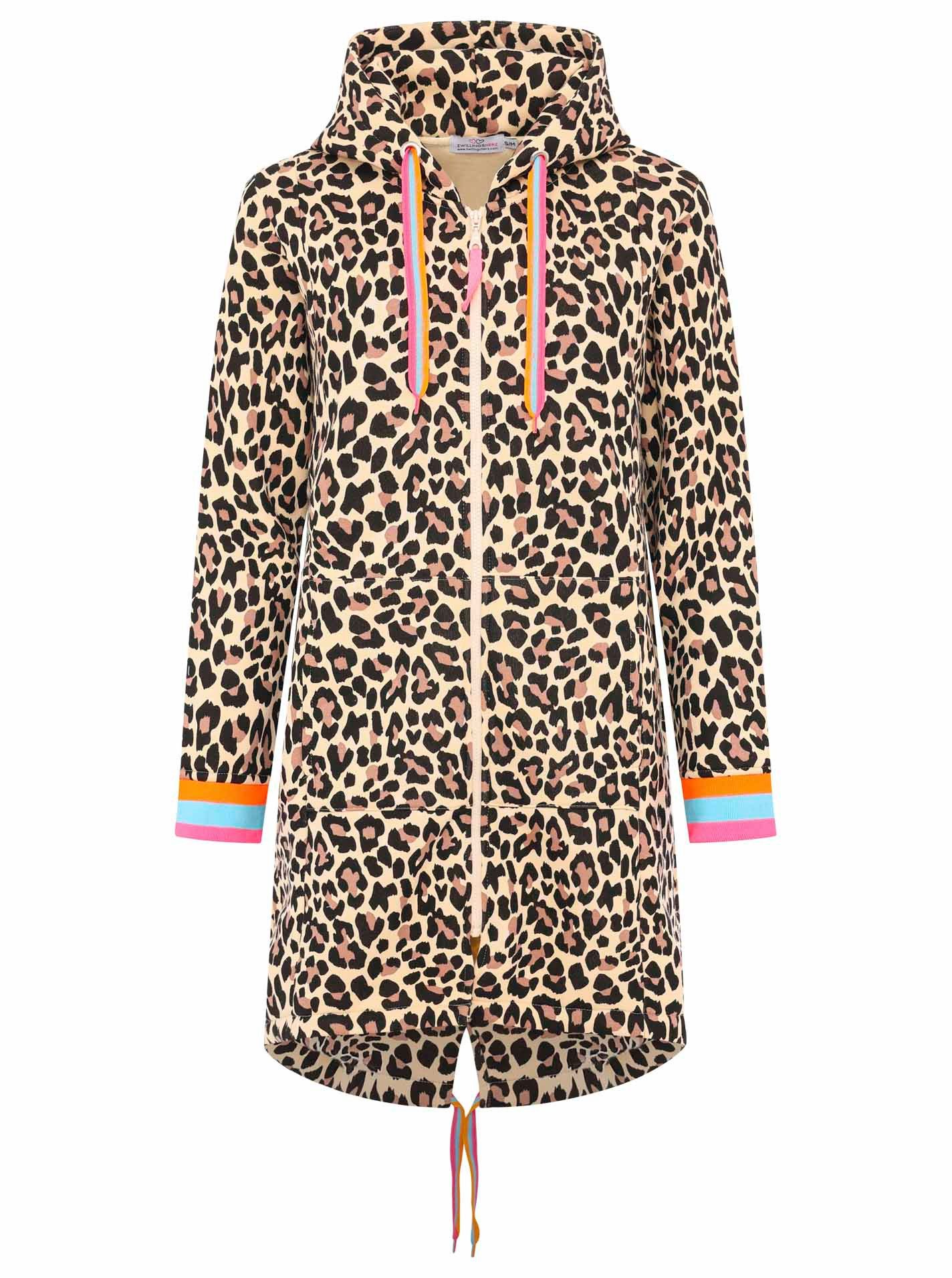 Zwillingsherz Jersey jas Leo Allover Neon Kante met capuchon en zakken, neondetails