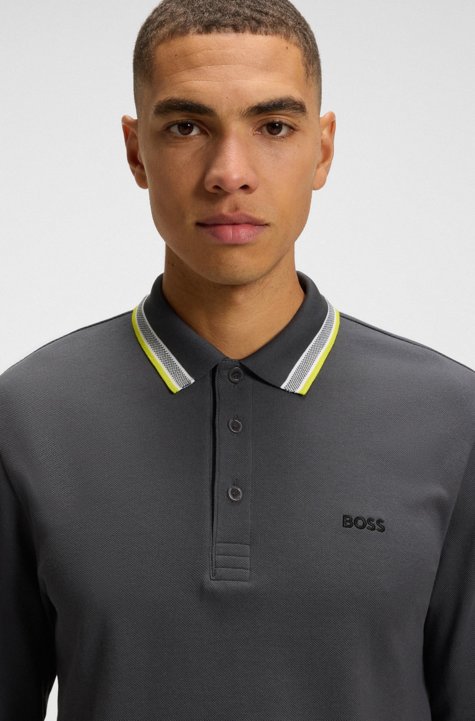 BOSS GREEN Poloshirt met lange mouwen Plisy met strepen op de kraag
