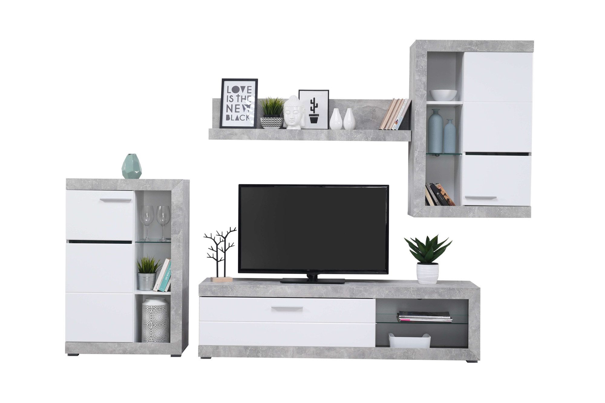 INOSIGN Woonkamerset Rosso woonwand, mediawand, aanbouwwand, voor TV tot 60', breedte 267 cm (complete set, 4-delig)