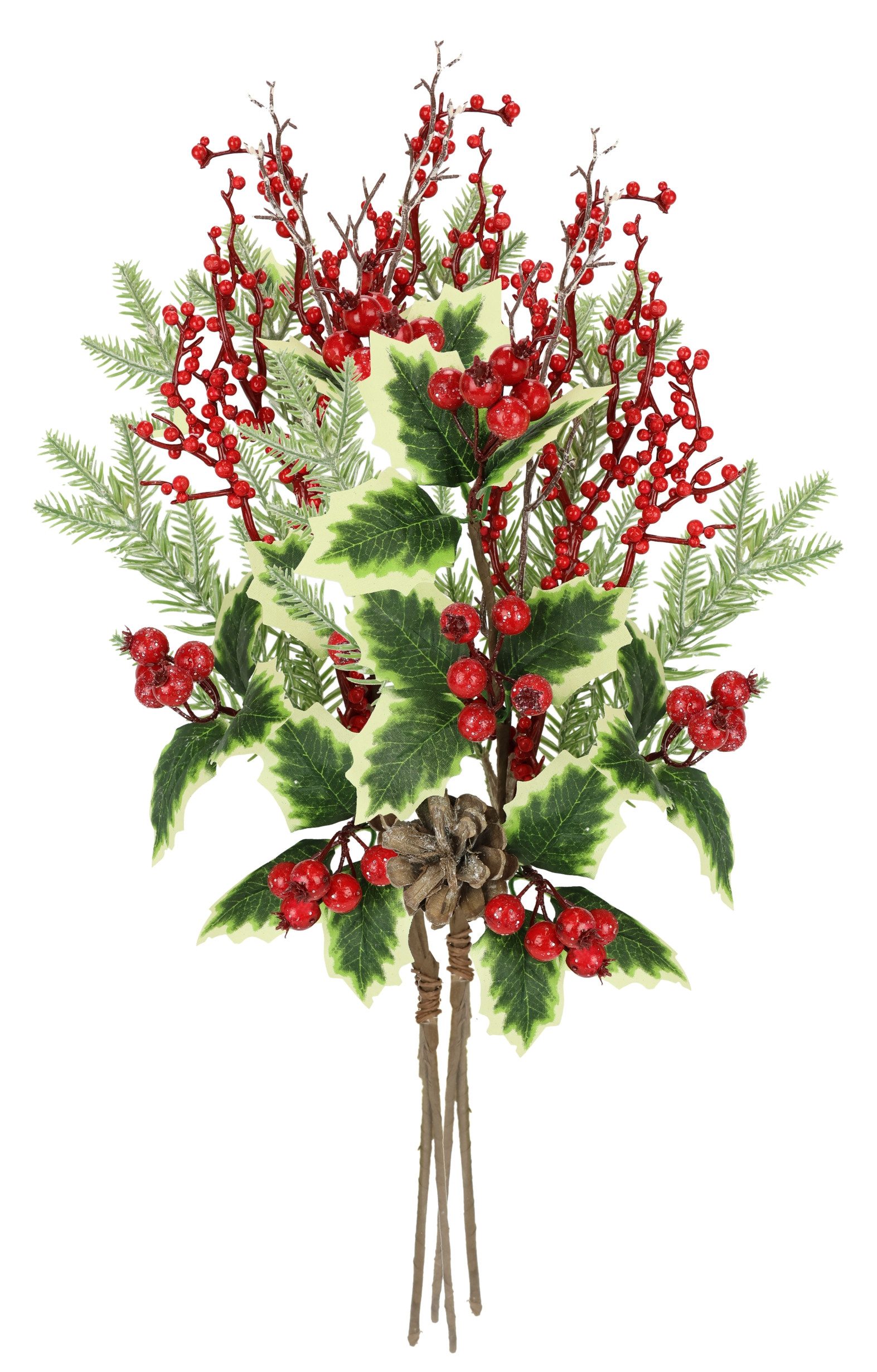 I.GE.A. Kunsttak Kunstmatige tak kegels/bessen/den/hulst set van 2 decoratieve tak voor slinger krans kerstdecoratie (2 stuks)